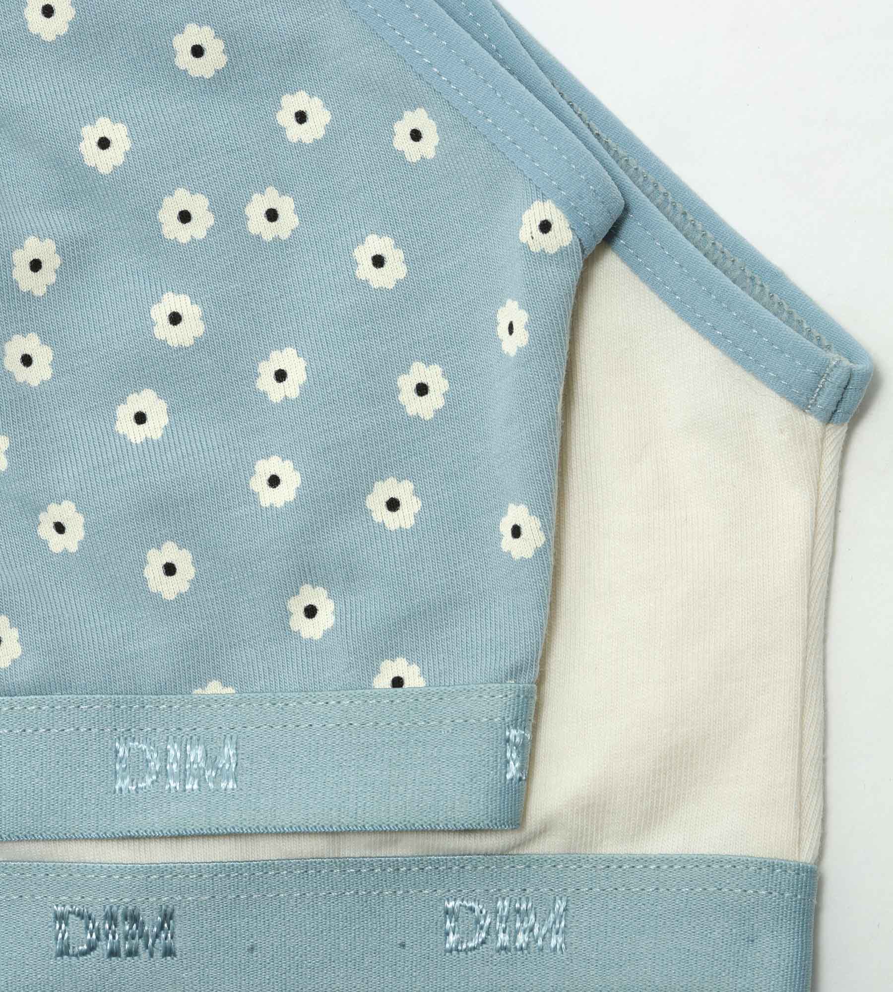 DIM Pack de 2 bralettes de niña de algodón con estampado de flores Crema Les Pockets