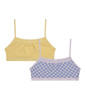 Pack de 2 sujetadores de niña de algodón elástico estampado de cuadros Lila Les Pockets