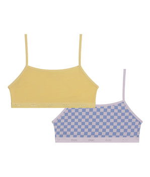 Pack de 2 sujetadores de niña de algodón elástico estampado de cuadros Lila Les Pockets