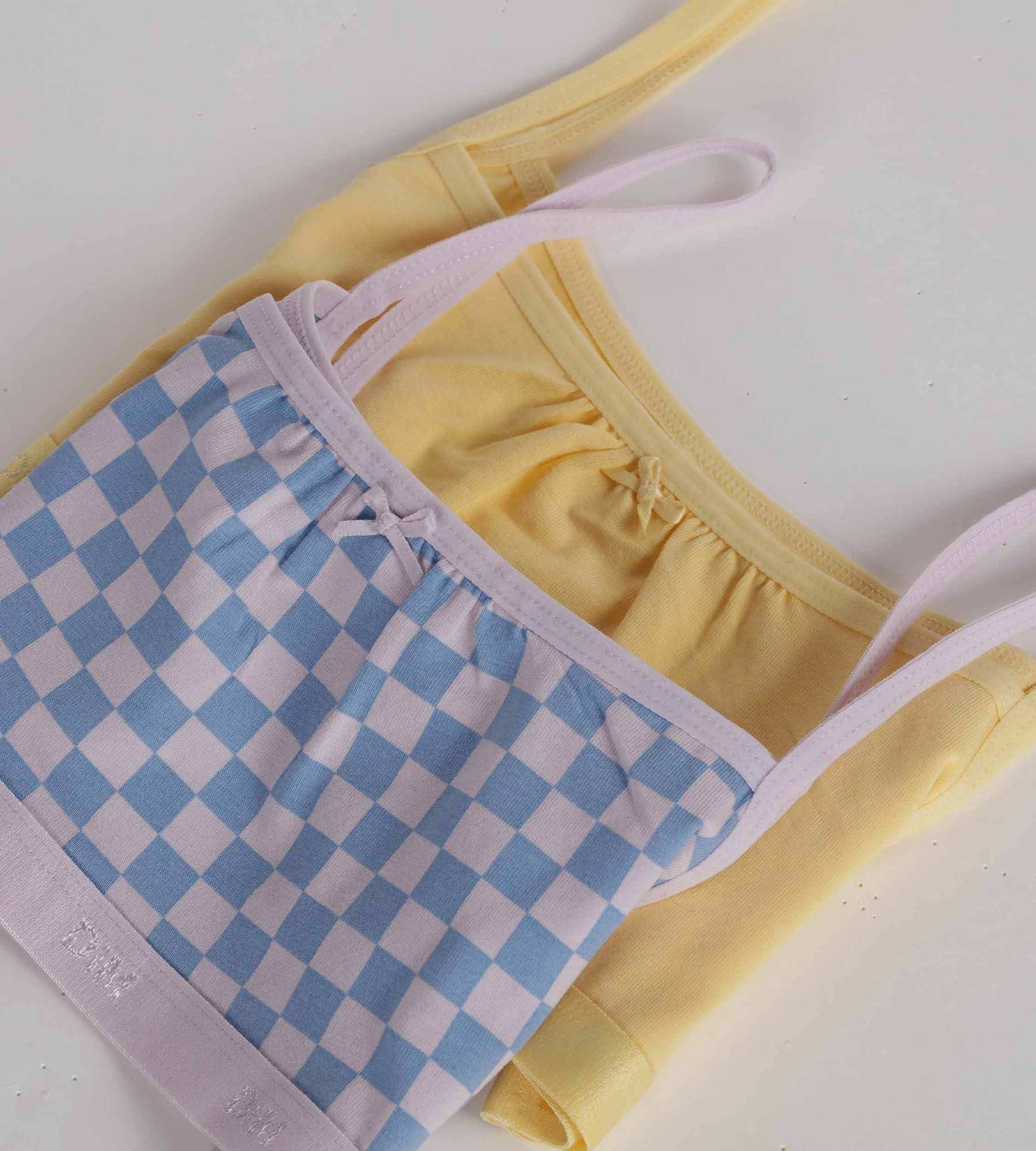 DIM Pack de 2 sujetadores de niña de algodón elástico estampado de cuadros Lila Les Pockets