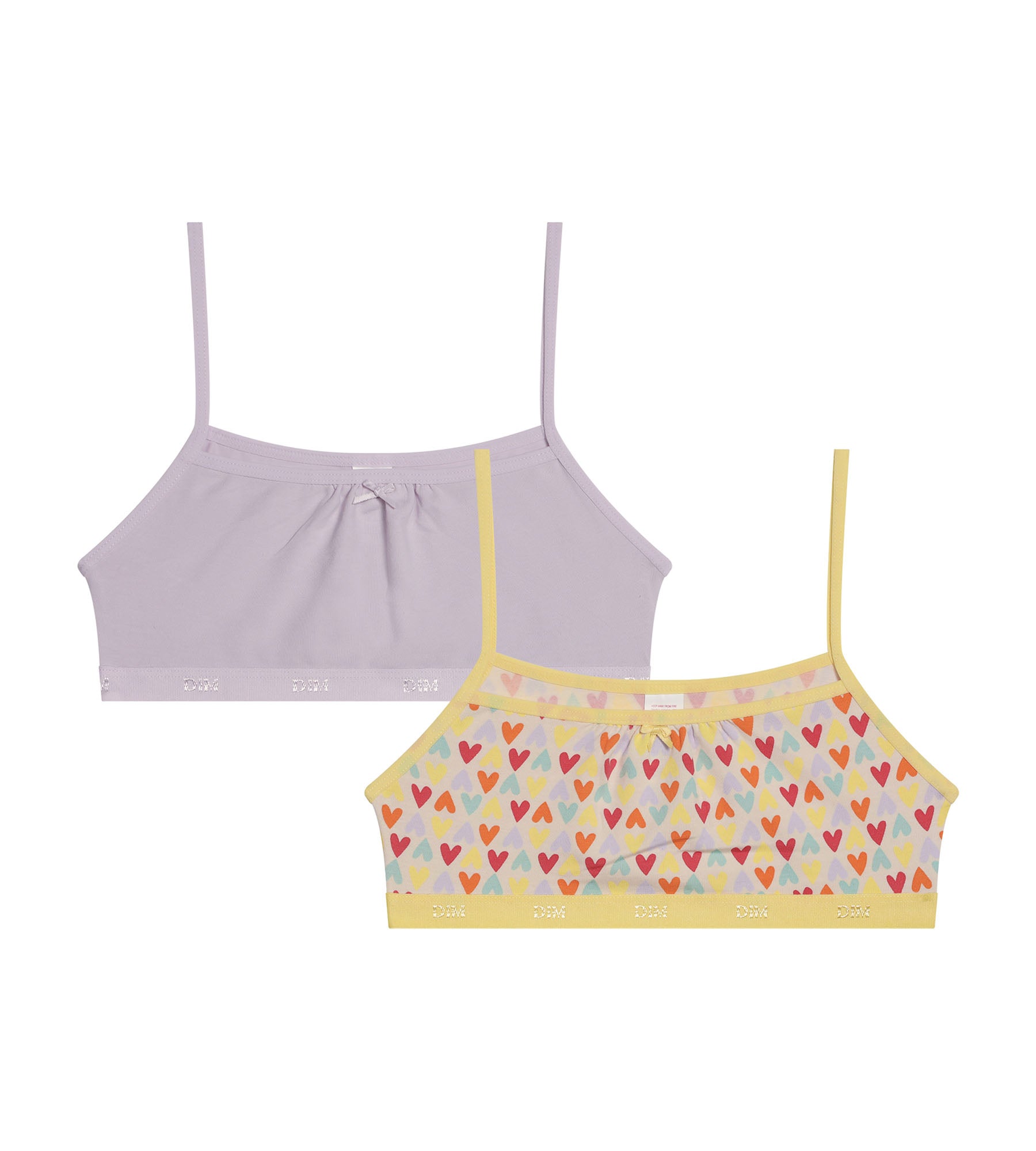 DIM Pack de 2 sujetadores de niña de algodón elástico Lila con estampado de corazones Les Pockets