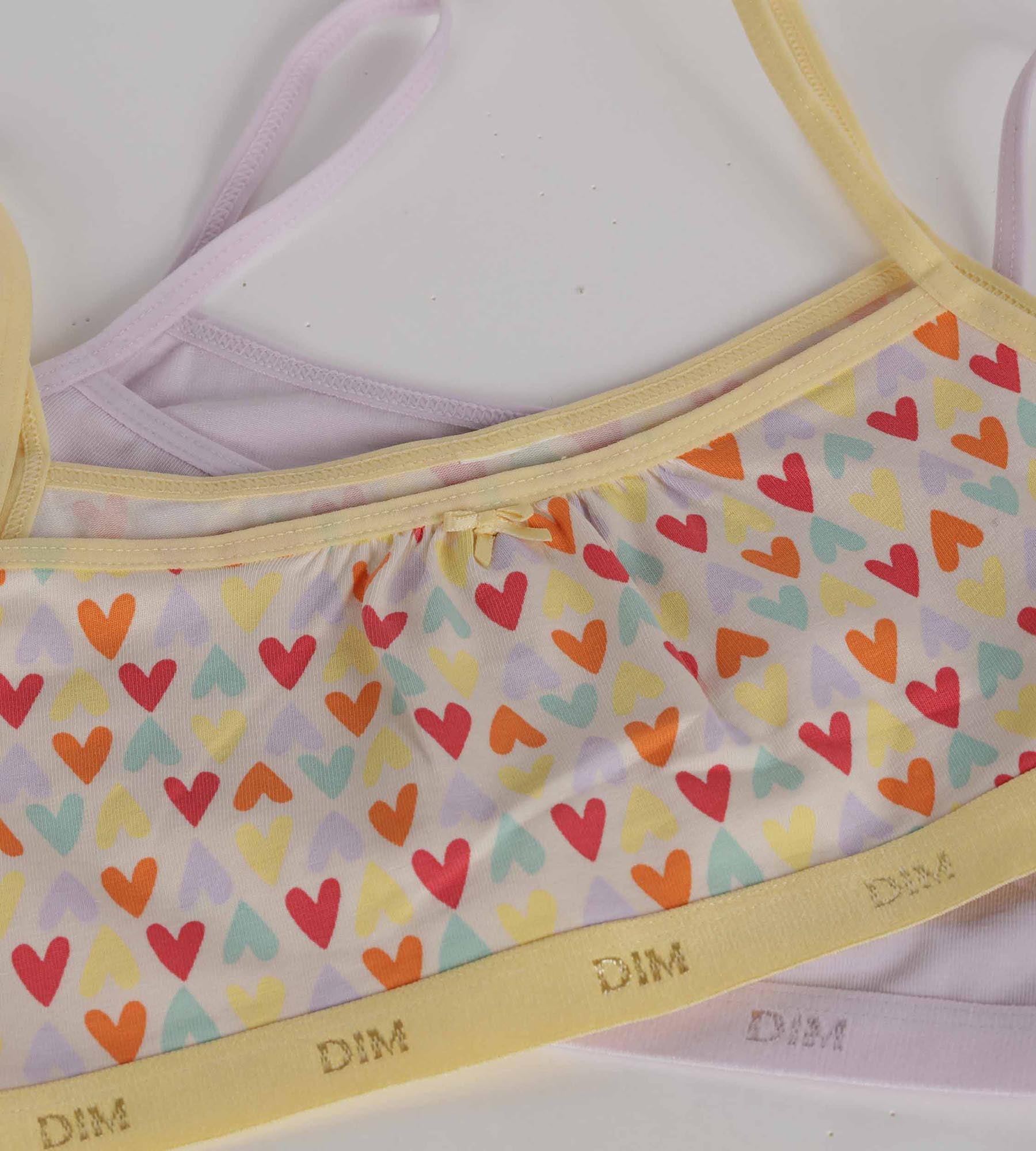 DIM Pack de 2 sujetadores de niña de algodón elástico Lila con estampado de corazones Les Pockets