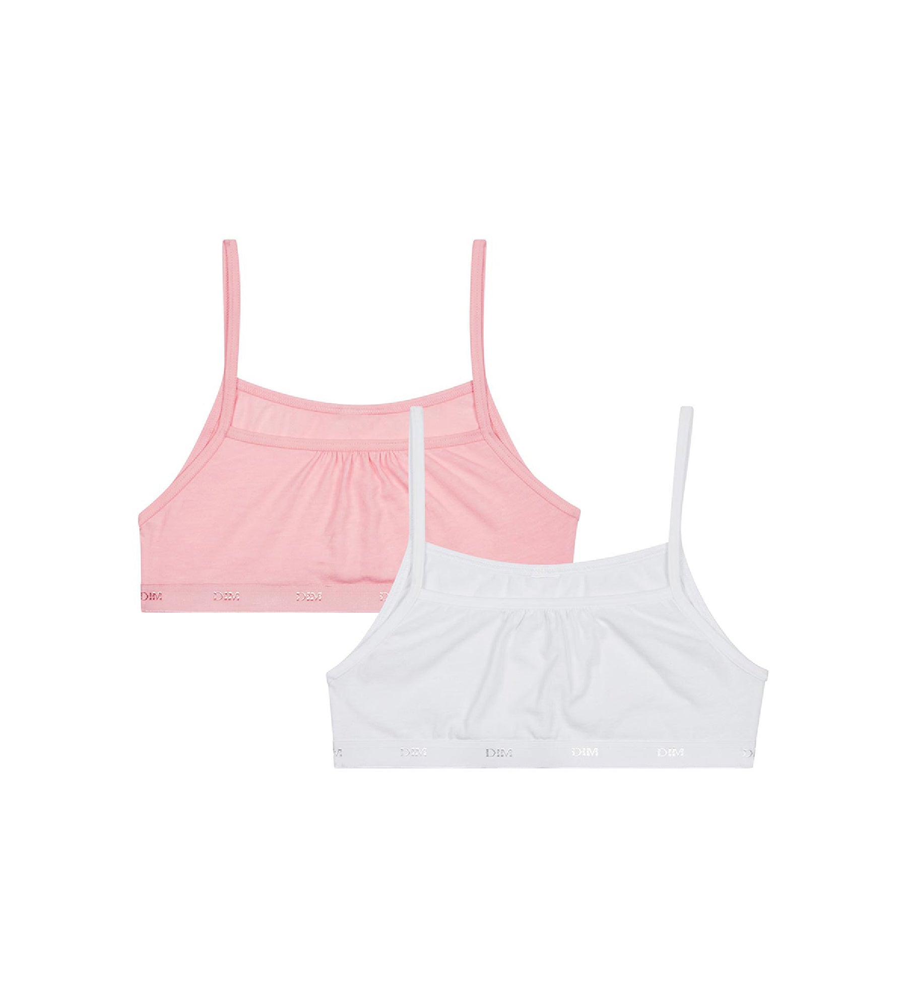 DIM Pack de 2 sujetadores de niña en algodón elástico Rosa Blanco Les Pockets Ecodim