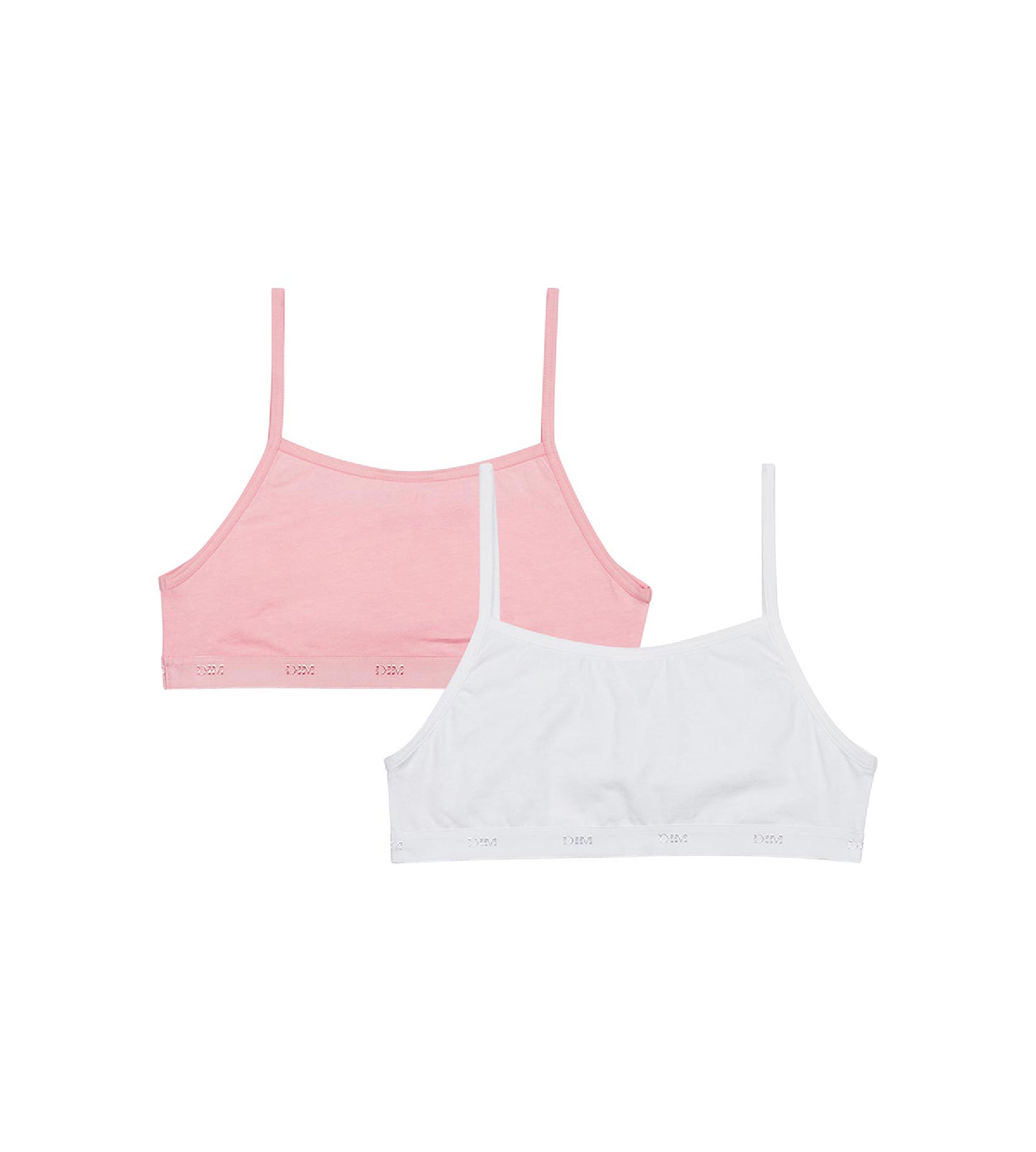 DIM Pack de 2 sujetadores de niña en algodón elástico Rosa Blanco Les Pockets Ecodim
