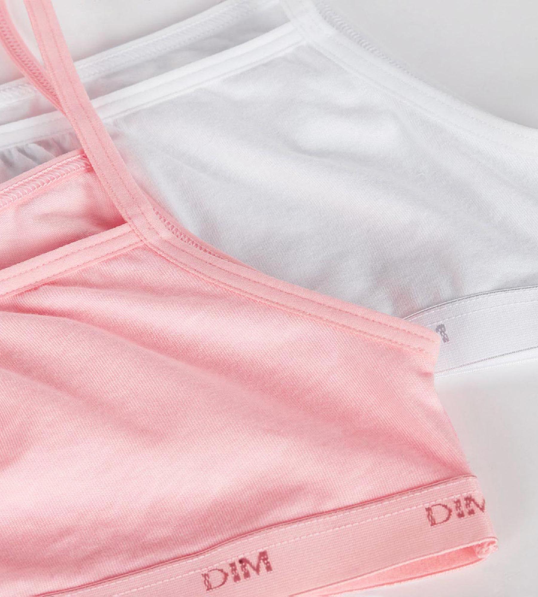 DIM Pack de 2 sujetadores de niña en algodón elástico Rosa Blanco Les Pockets Ecodim