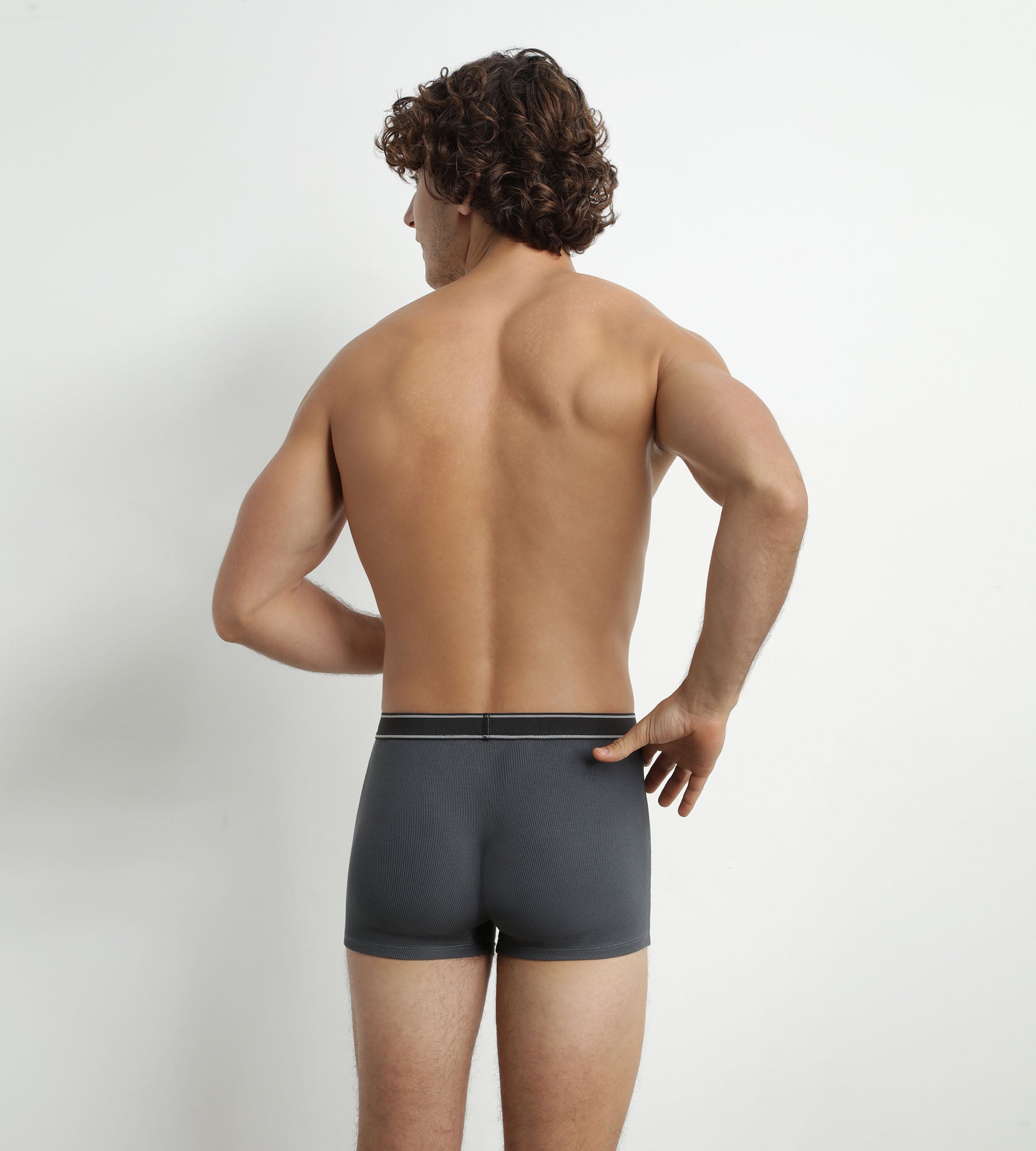 DIM Calzoncillos de algodón modal acanalado para hombre Gris granito con cintura negra Dim Elegant