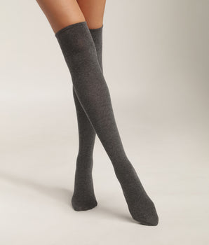 Calcetines altos de mujer en algodón Chiné Antracita Dim