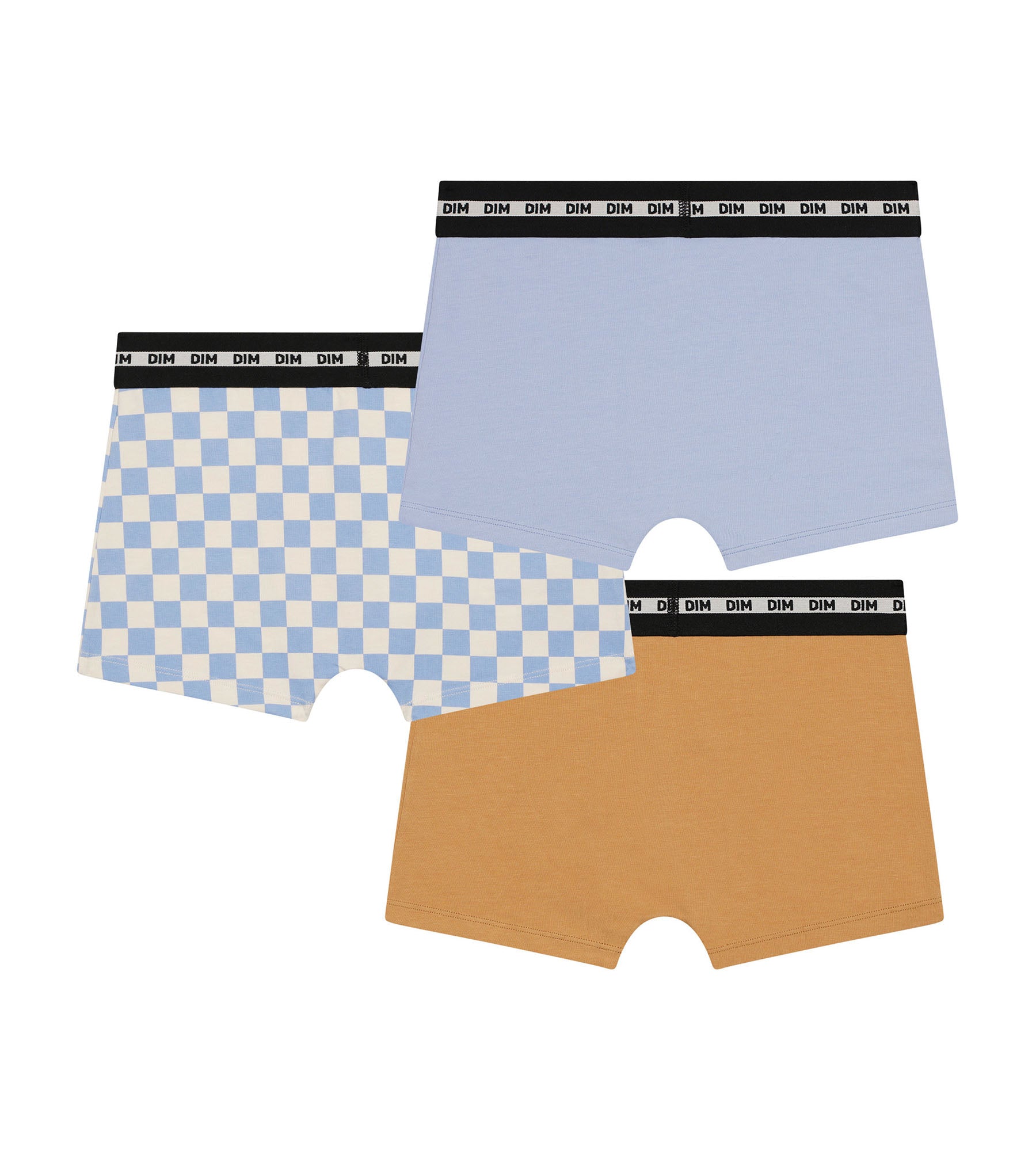 DIM Pack de 3 calzoncillos bóxer Lila de algodón elástico azul a cuadros para niños