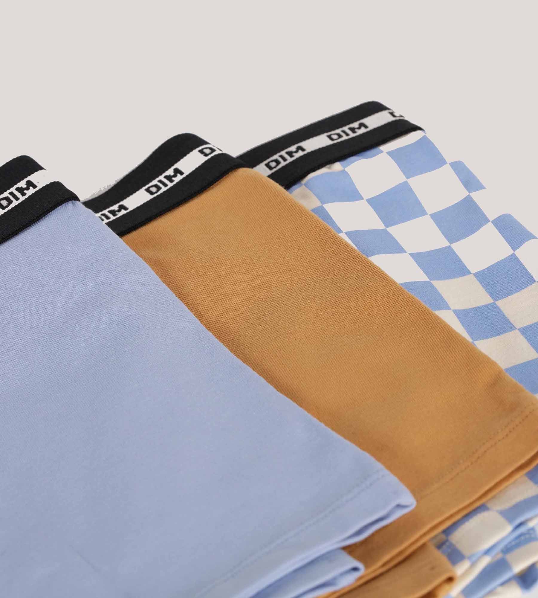 DIM Pack de 3 calzoncillos bóxer Lila de algodón elástico azul a cuadros para niños