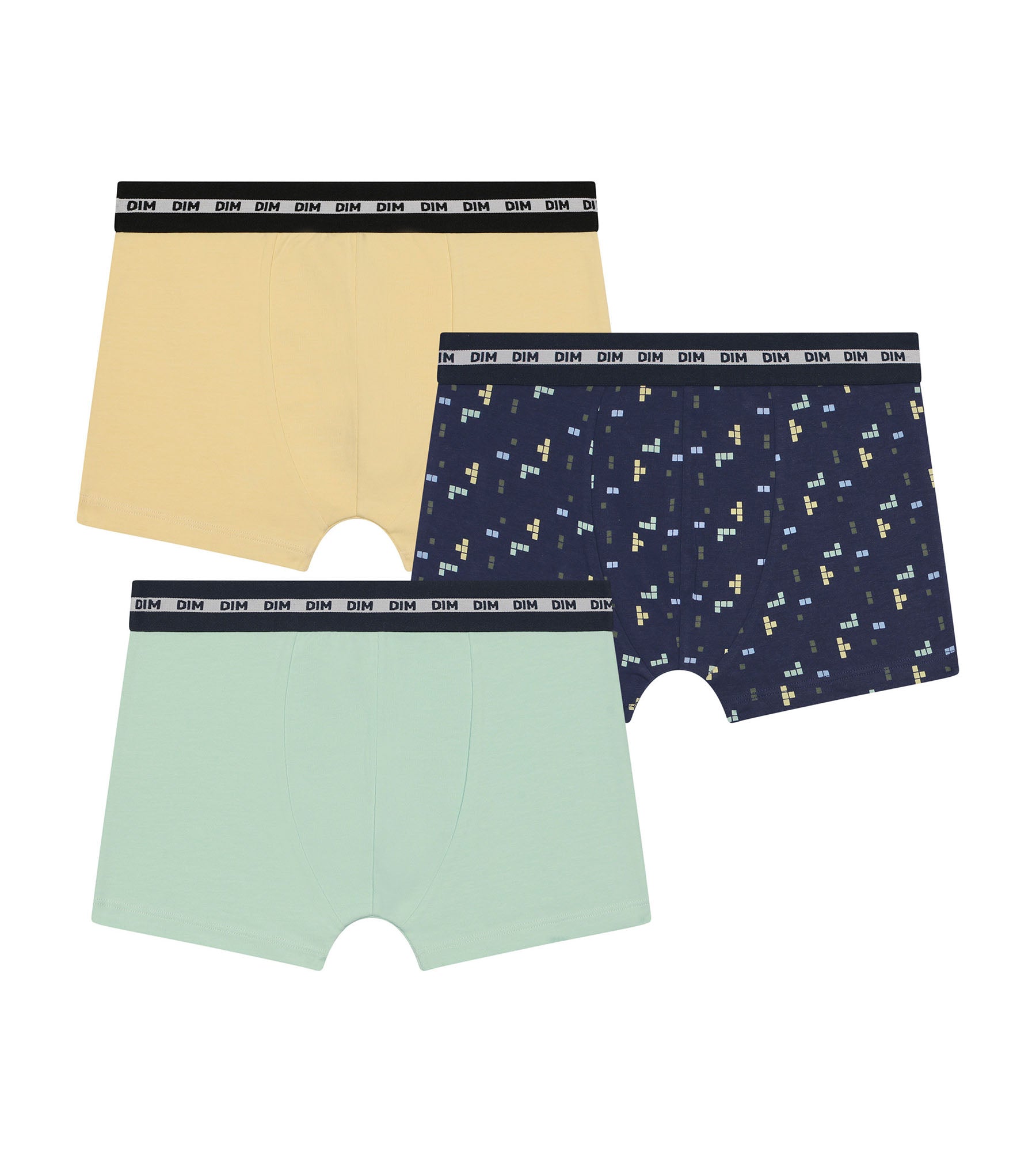 DIM Pack de 3 calzoncillos bóxer de algodón elástico azul amarillo para niños