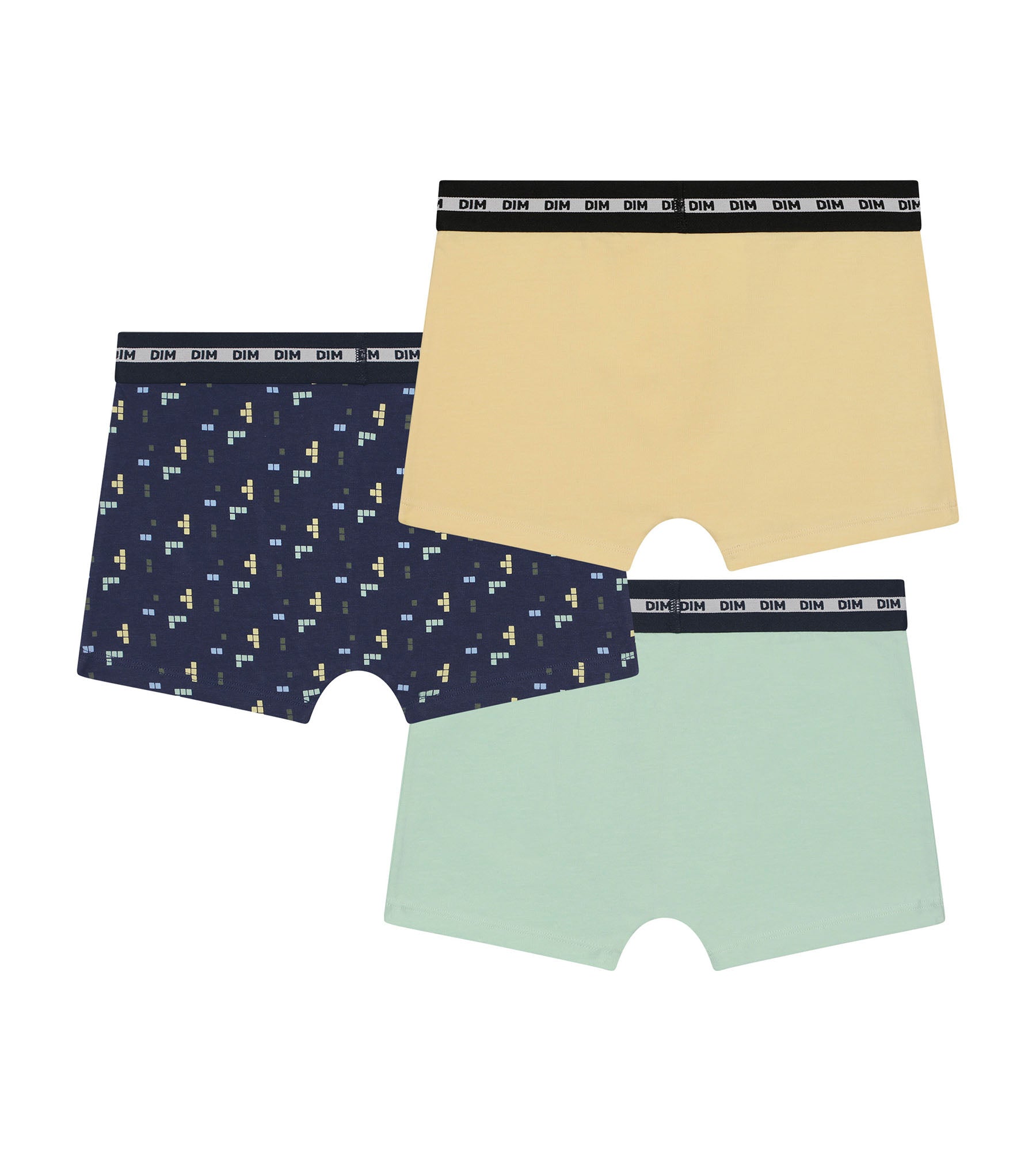 DIM Pack de 3 calzoncillos bóxer de algodón elástico azul amarillo para niños
