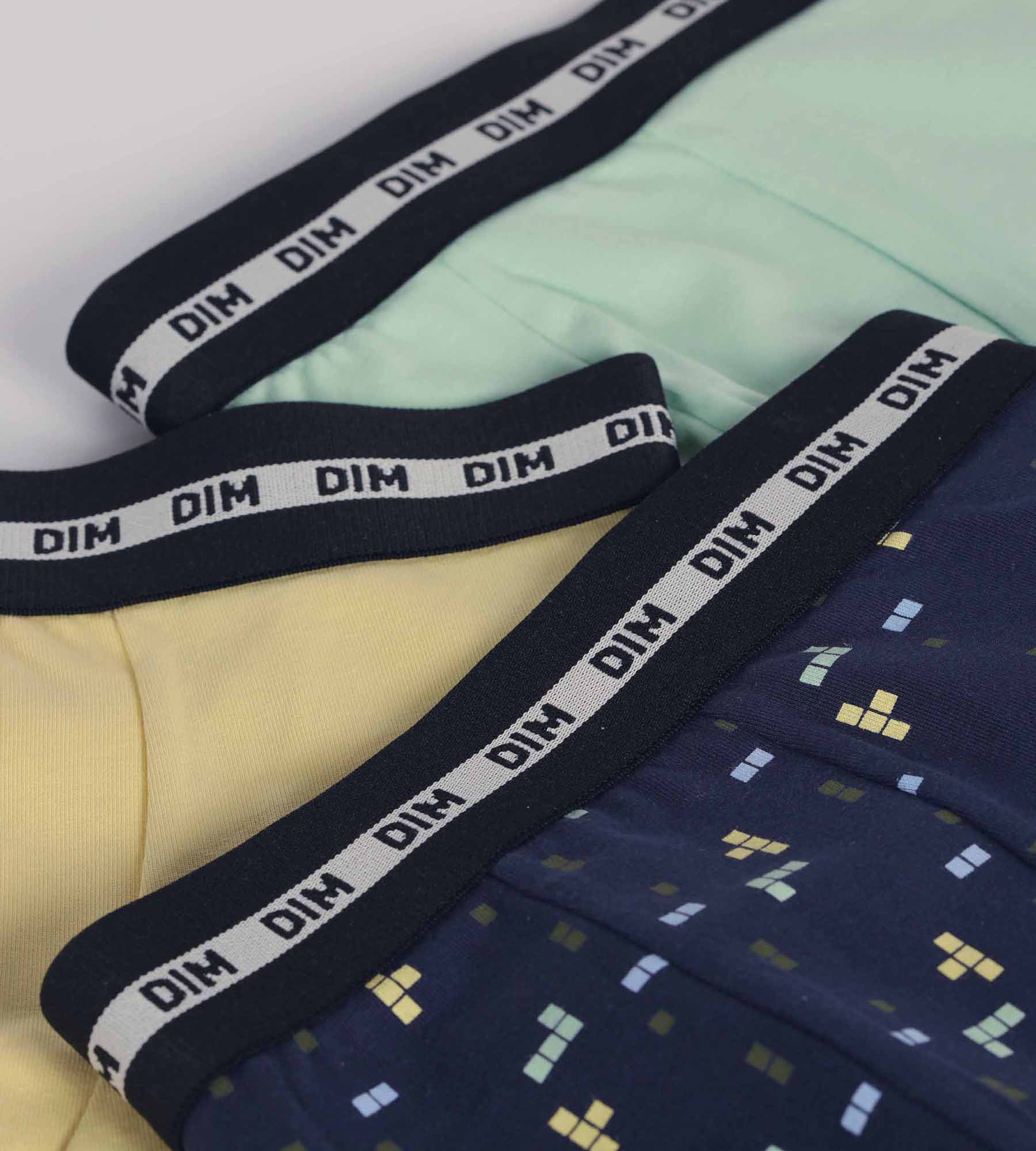 DIM Pack de 3 calzoncillos bóxer de algodón elástico azul amarillo para niños