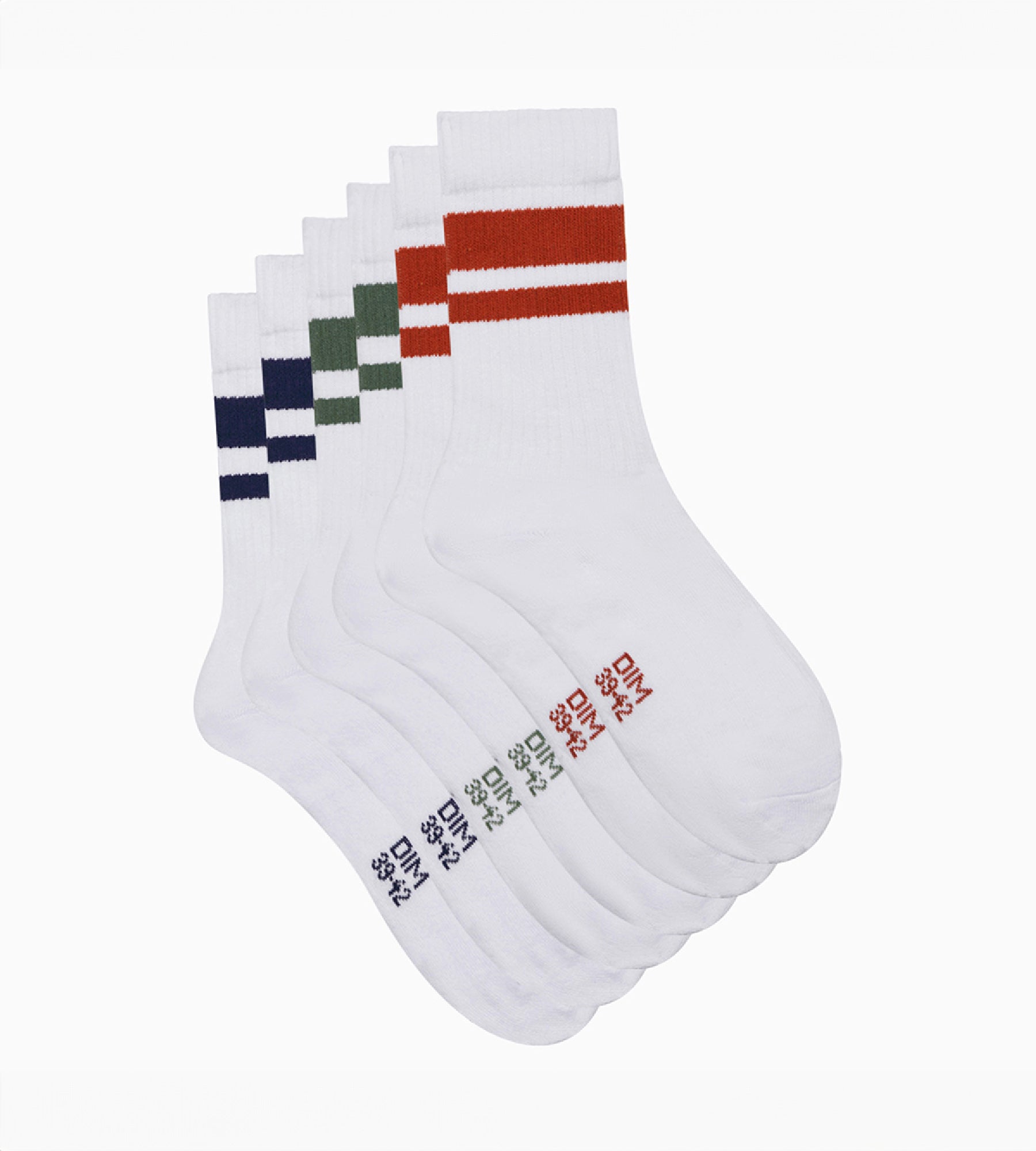 DIM Pack de 3 pares de calcetines de hombre en algodón Blanco Verde EcoDim Sport