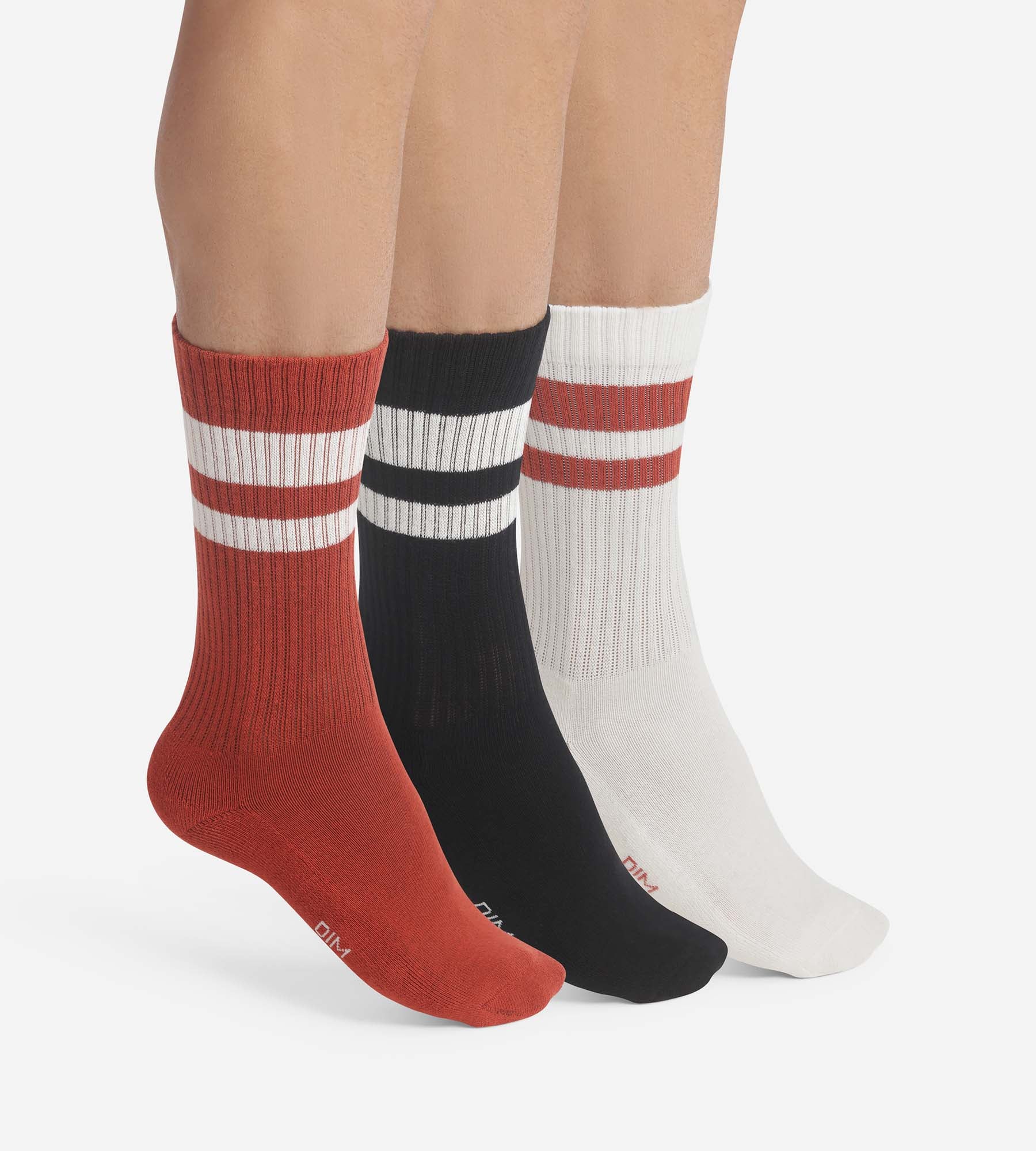 DIM Pack de 3 pares de calcetines de algodón rojo EcoDim Sport para hombre