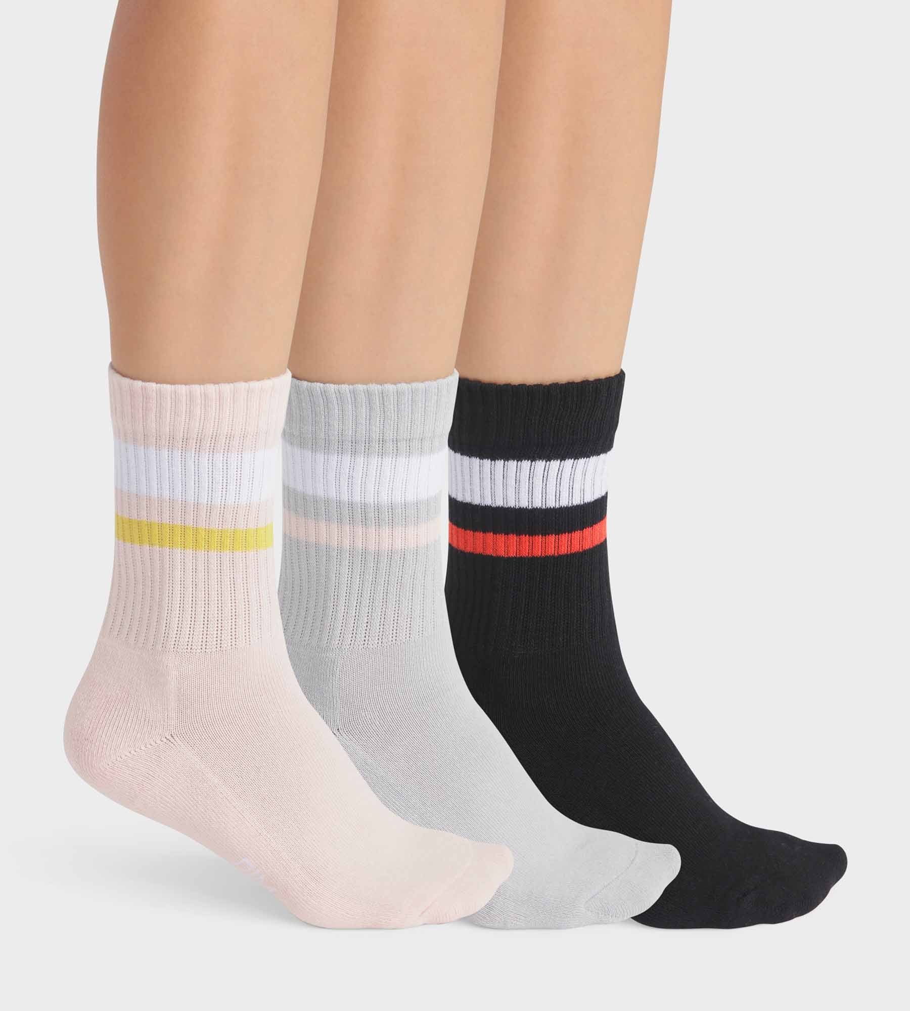 DIM Pack de 3 pares de calcetines de algodón para mujer Rosa, Gris y Negro EcoDim Sport