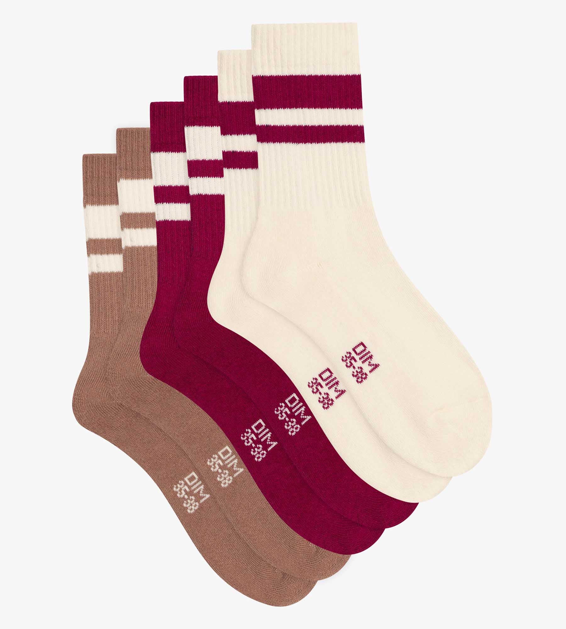 DIM Pack de 3 pares de calcetines Café EcoDim Sport de algodón para mujer
