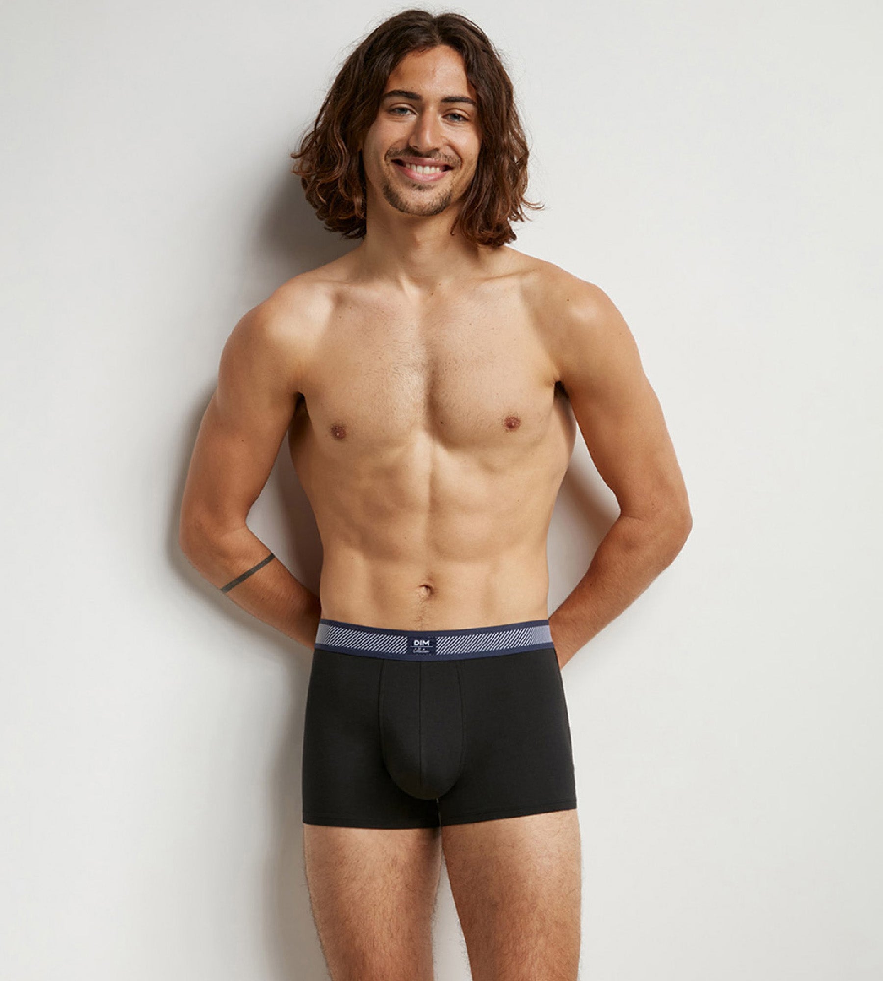 DIM Bóxer de hombre en algodón modal con cintura a rayas Negro Dim Smart