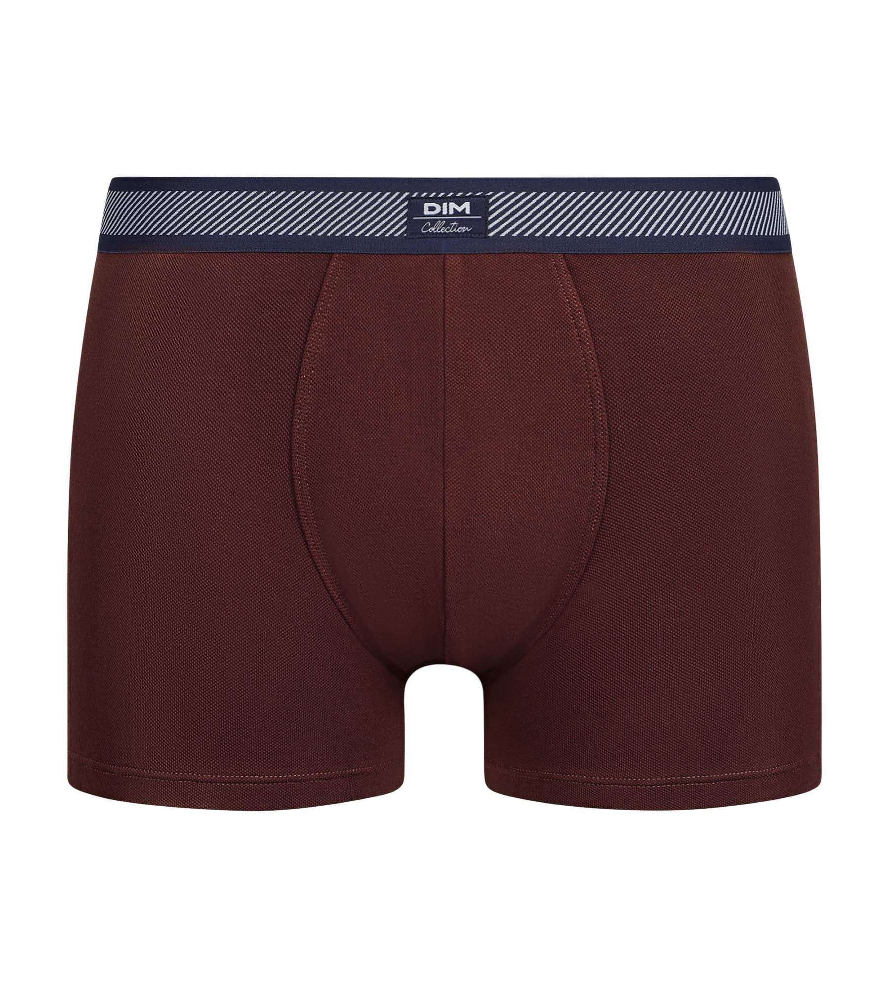 DIM Bóxer de hombre de algodón piqué modal y cinturilla a rayas rojo vino Dim Smart