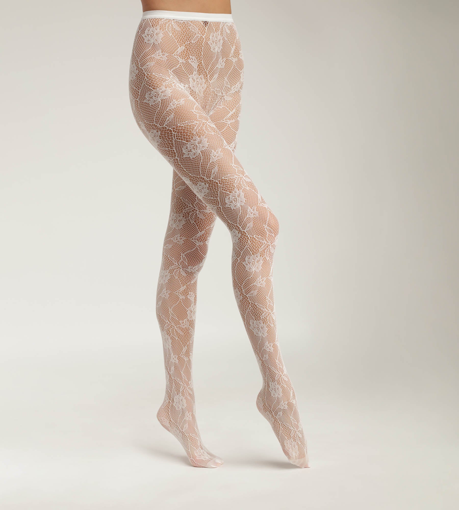 DIM Pantis de rejilla y encaje floral para mujer Baroque White Dim Style