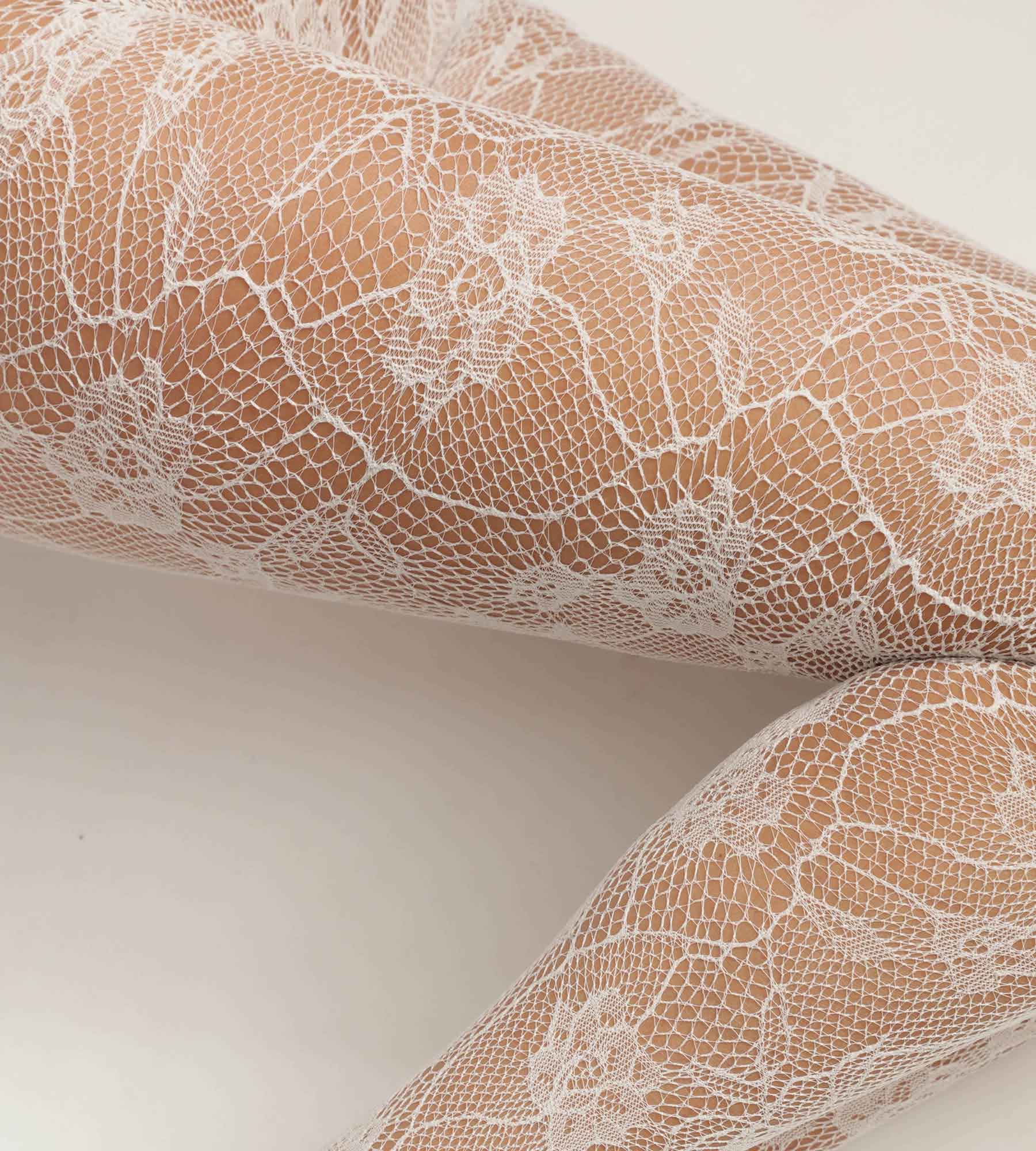 DIM Pantis de rejilla y encaje floral para mujer Baroque White Dim Style