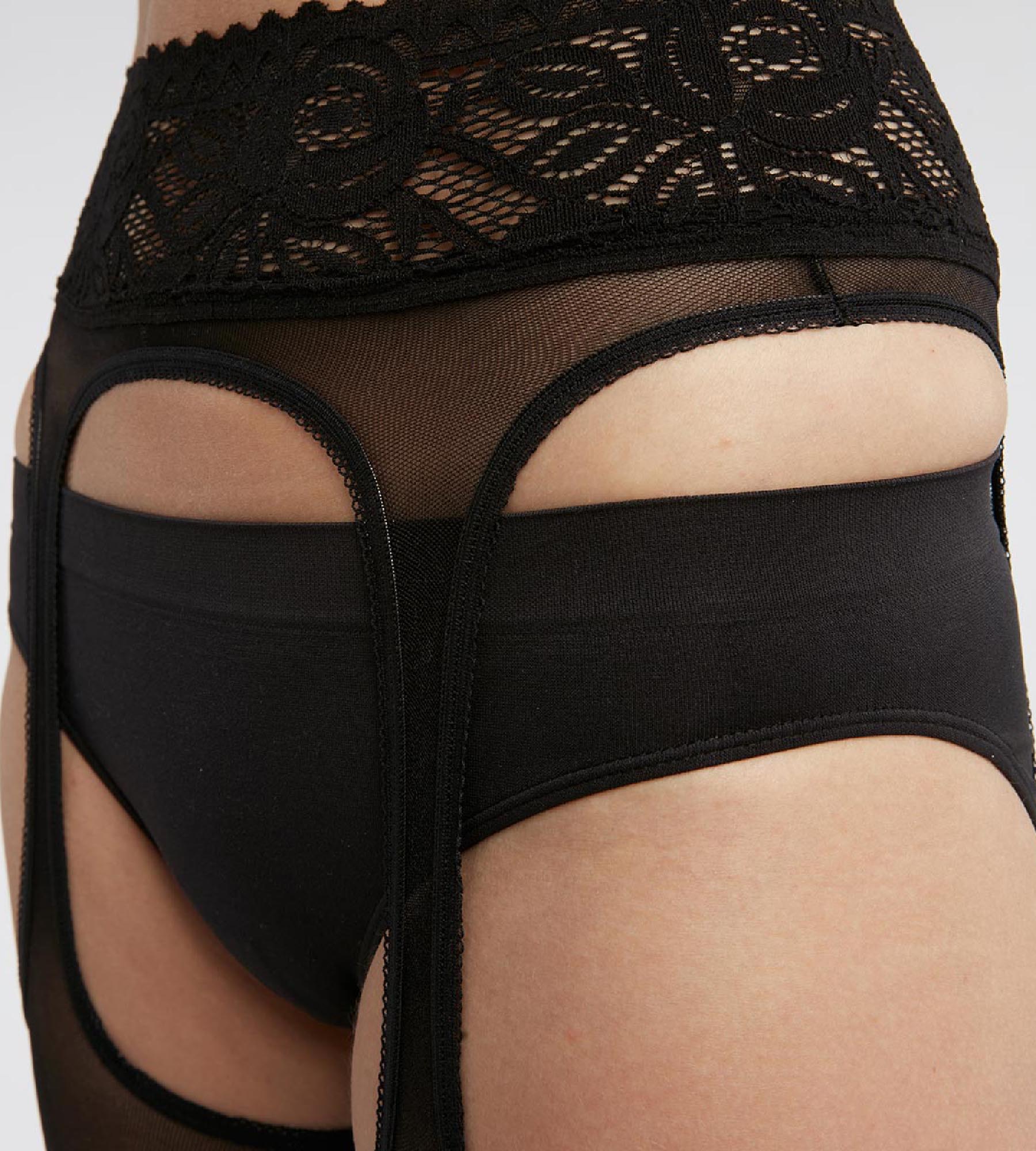 DIM Pantis de mujer efecto liga en gasa y encaje Negro Dim Sexy