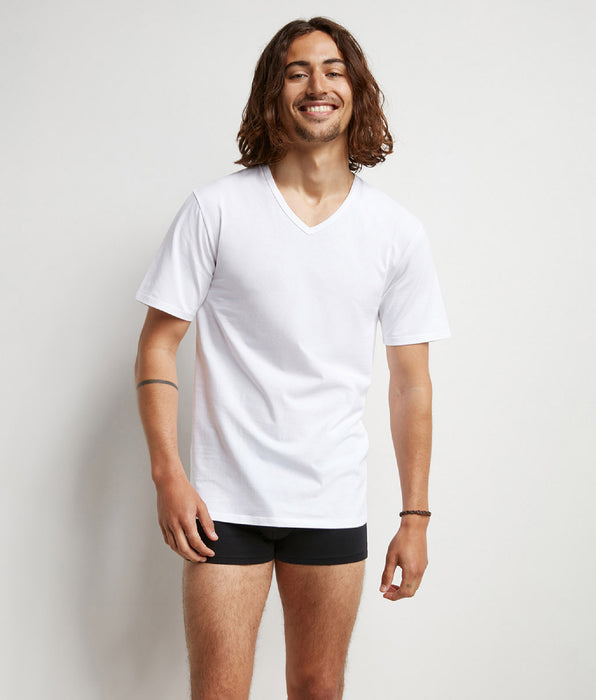 DIM Pack de 2 camisetas de hombre termorreguladoras en algodón Blanco cuello en V Dim Sport