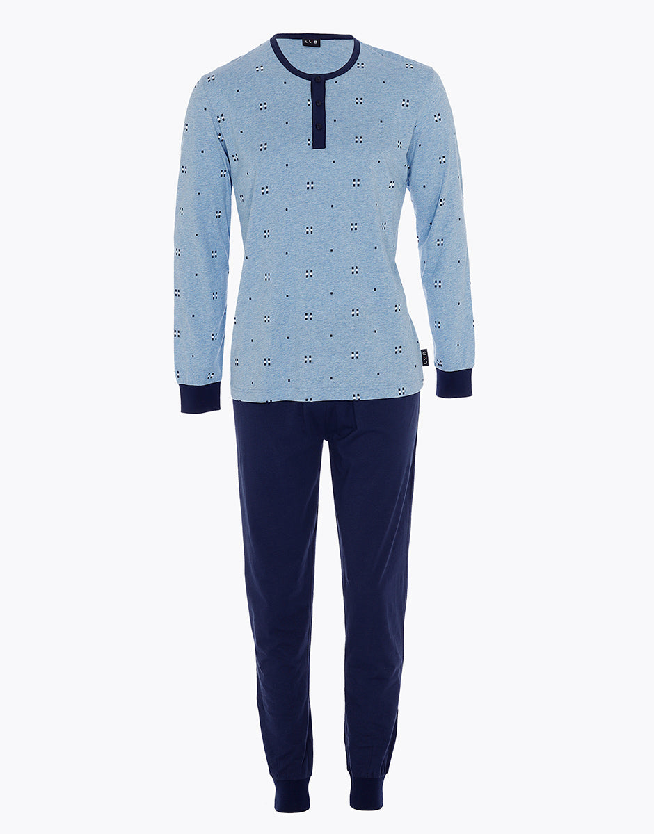 DIM Pijama largo tipo serafino en jersey azul jaspeado para hombre