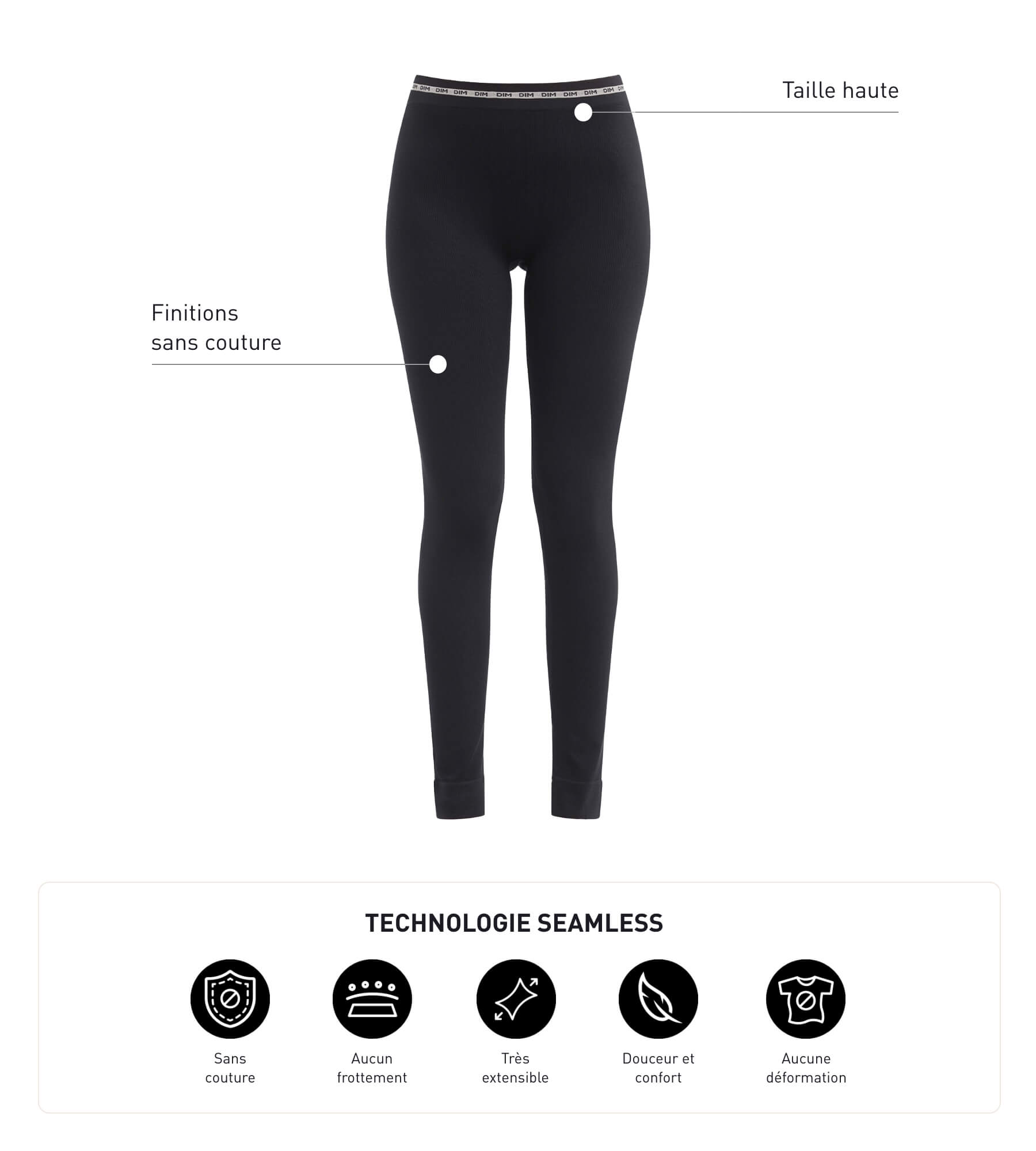 DIM Legging de mujer sin costuras en tejido canalé Negro Dim Icon Seamless