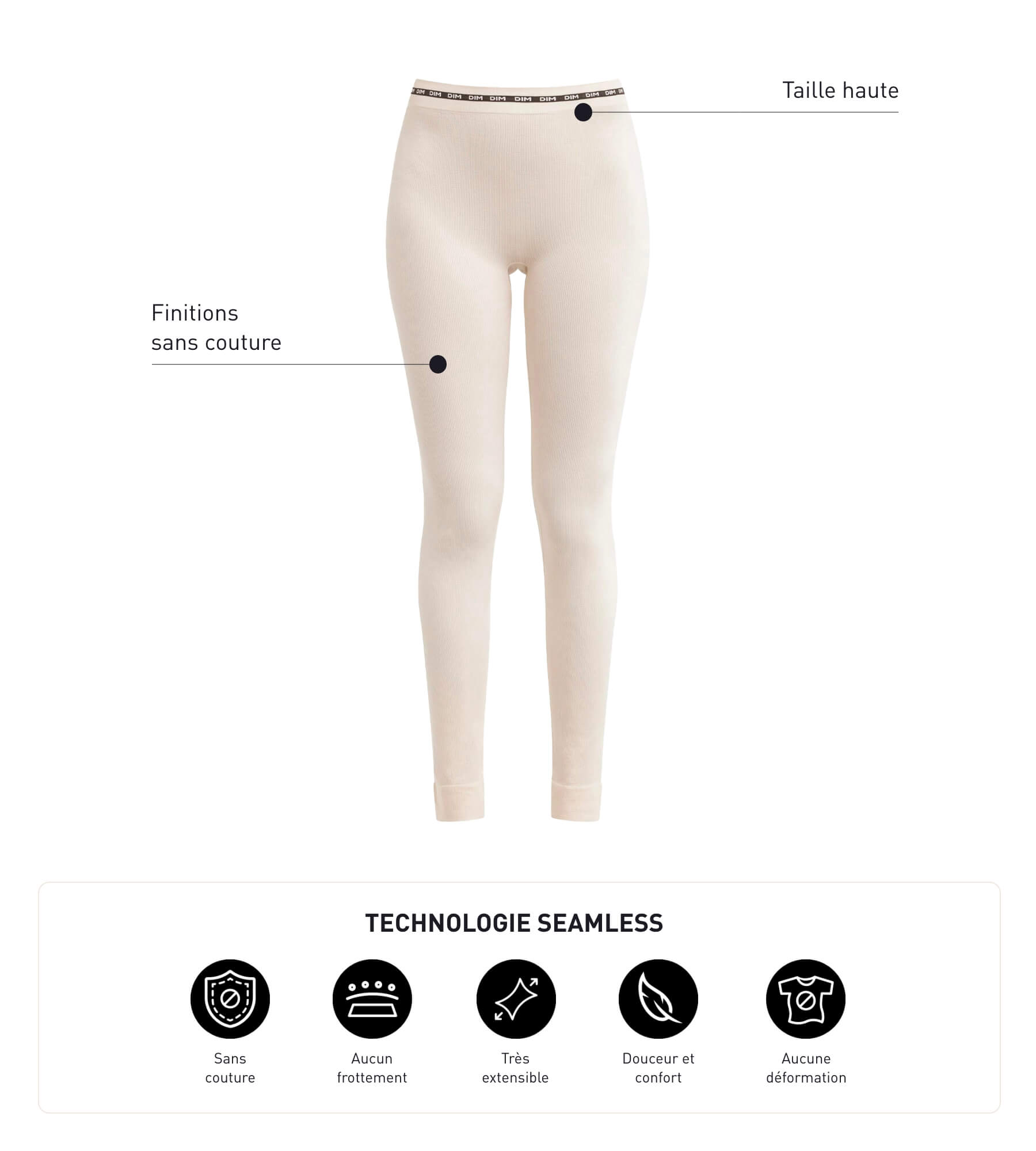 DIM Legging de mujer sin costuras en tejido acanalado Beige Dim Icon Seamless