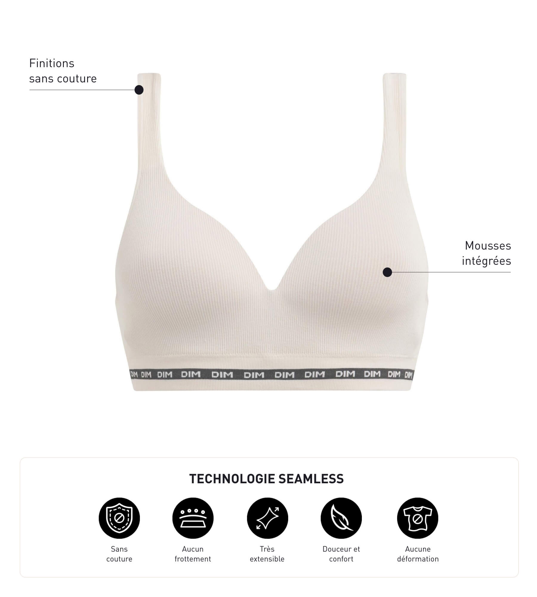 DIM Sujetador canalé beige sin aros ni costuras Dim Icon Seamless
