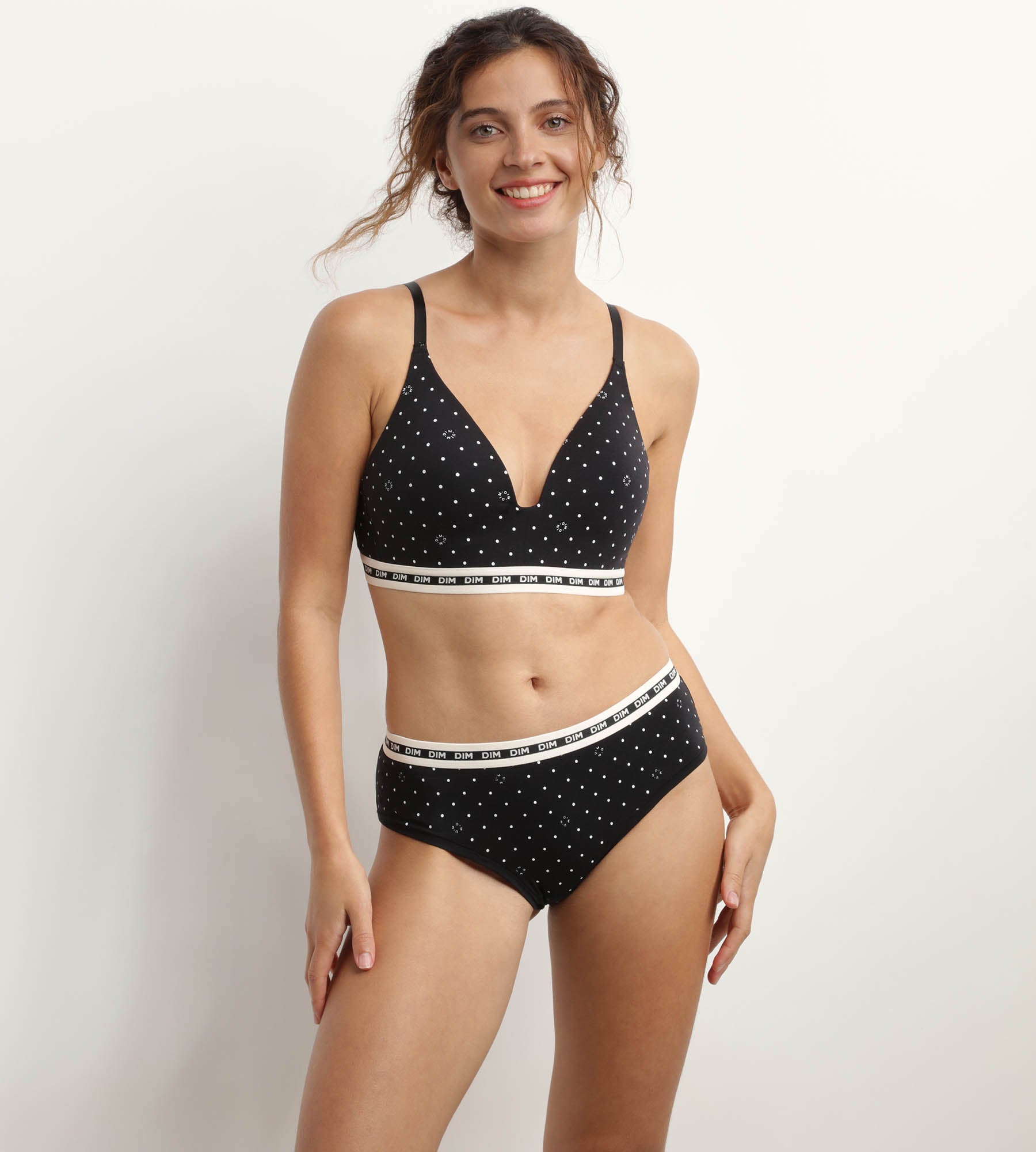 DIM Sujetador triangular con relleno de algodón modal Negro con lunares Dim Icon