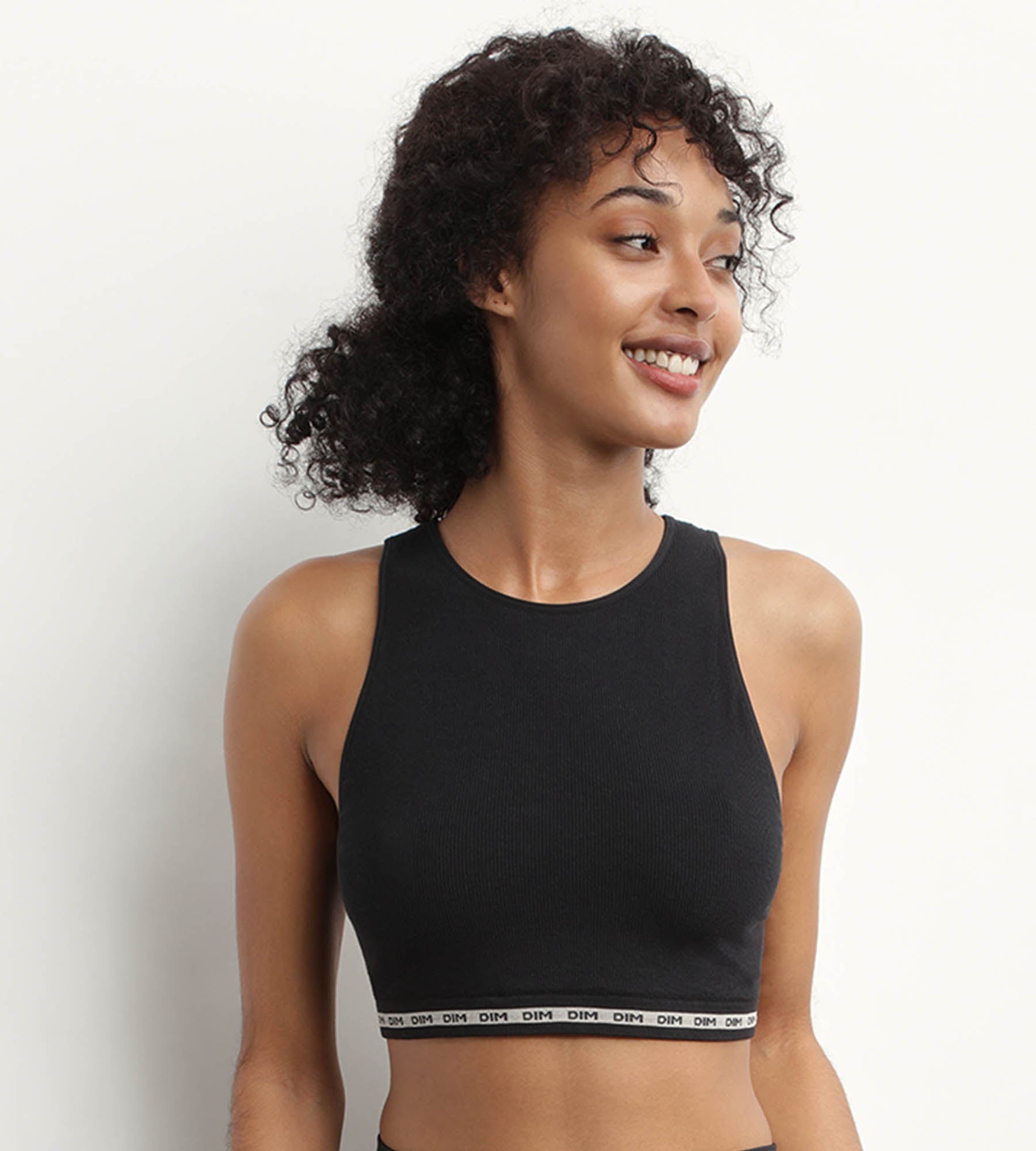 DIM Crop top de algodón modal polyamide de canalé sin costuras Negro Dim Icons Seamless