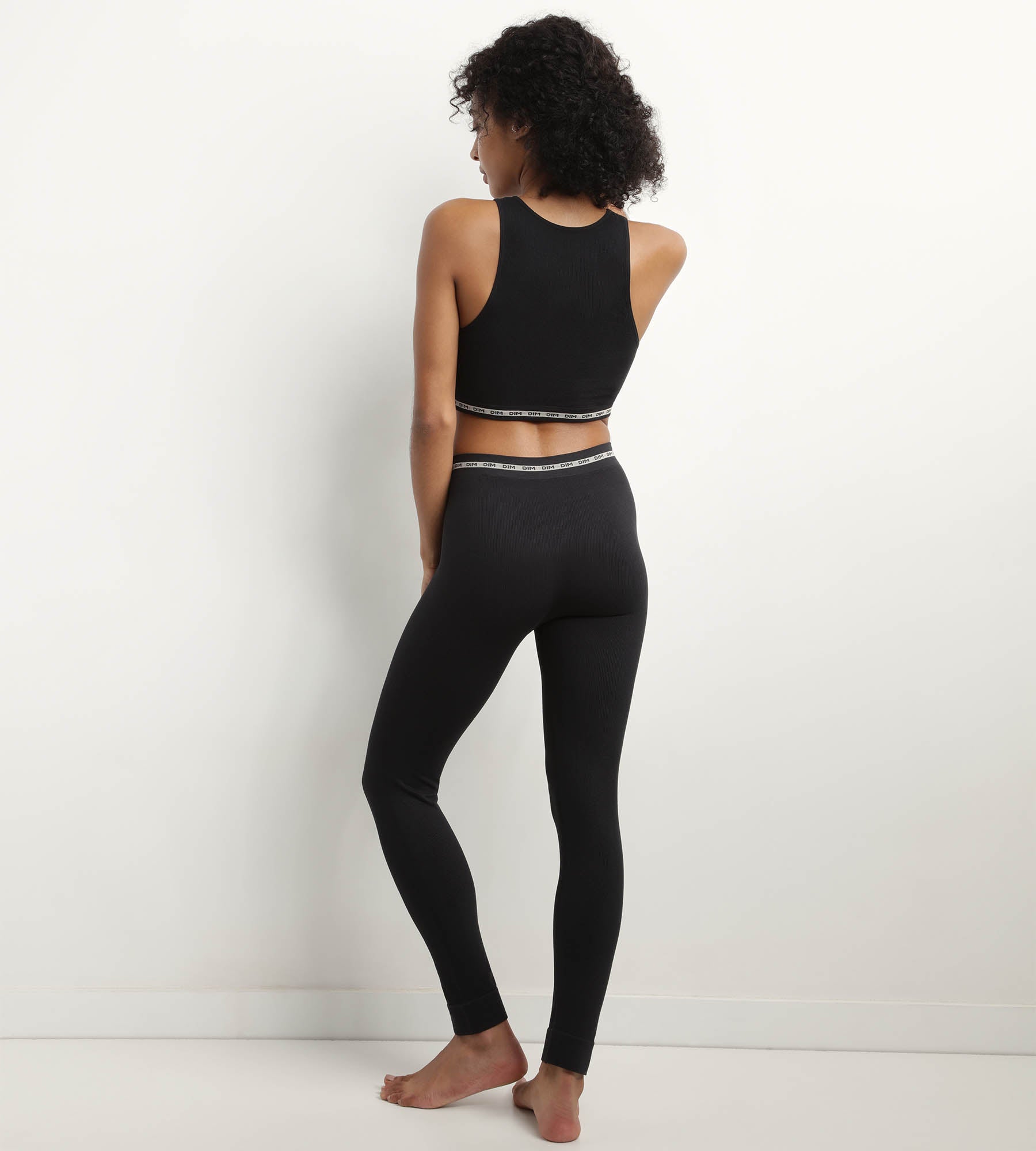 DIM Crop top de algodón modal polyamide de canalé sin costuras Negro Dim Icons Seamless