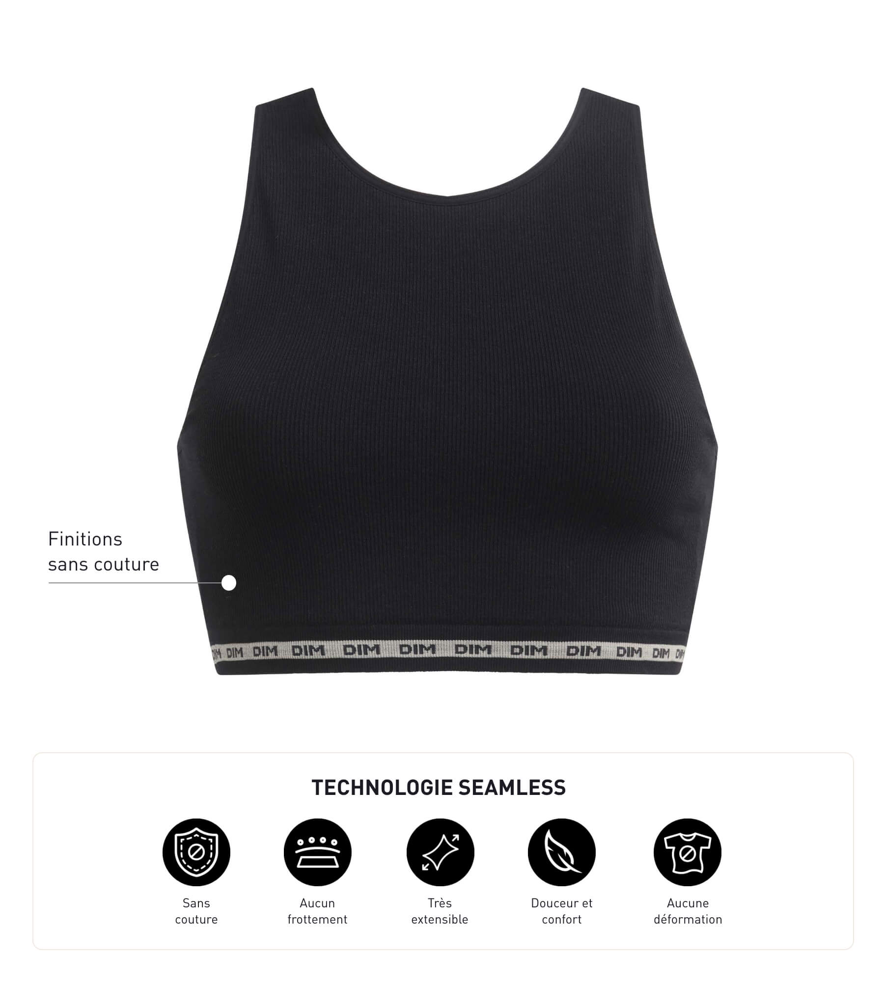 DIM Crop top de algodón modal polyamide de canalé sin costuras Negro Dim Icons Seamless