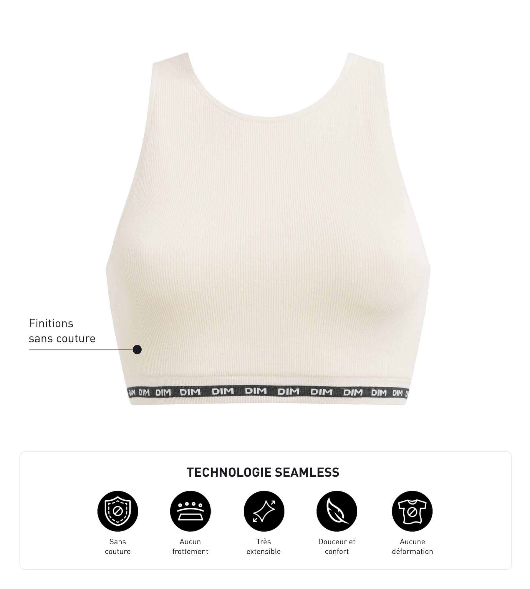 DIM Crop top de algodón modal polyamide de canalé sin costuras Beis Dim Icons Seamless