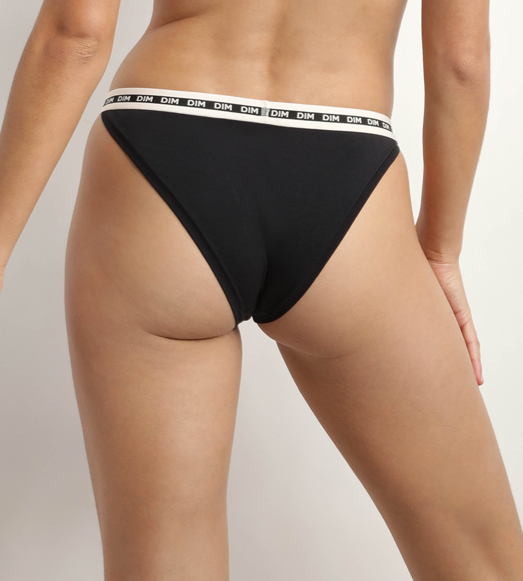 DIM Tanga de algodón modal negro con cinturilla beis Dim Icon Essentiel