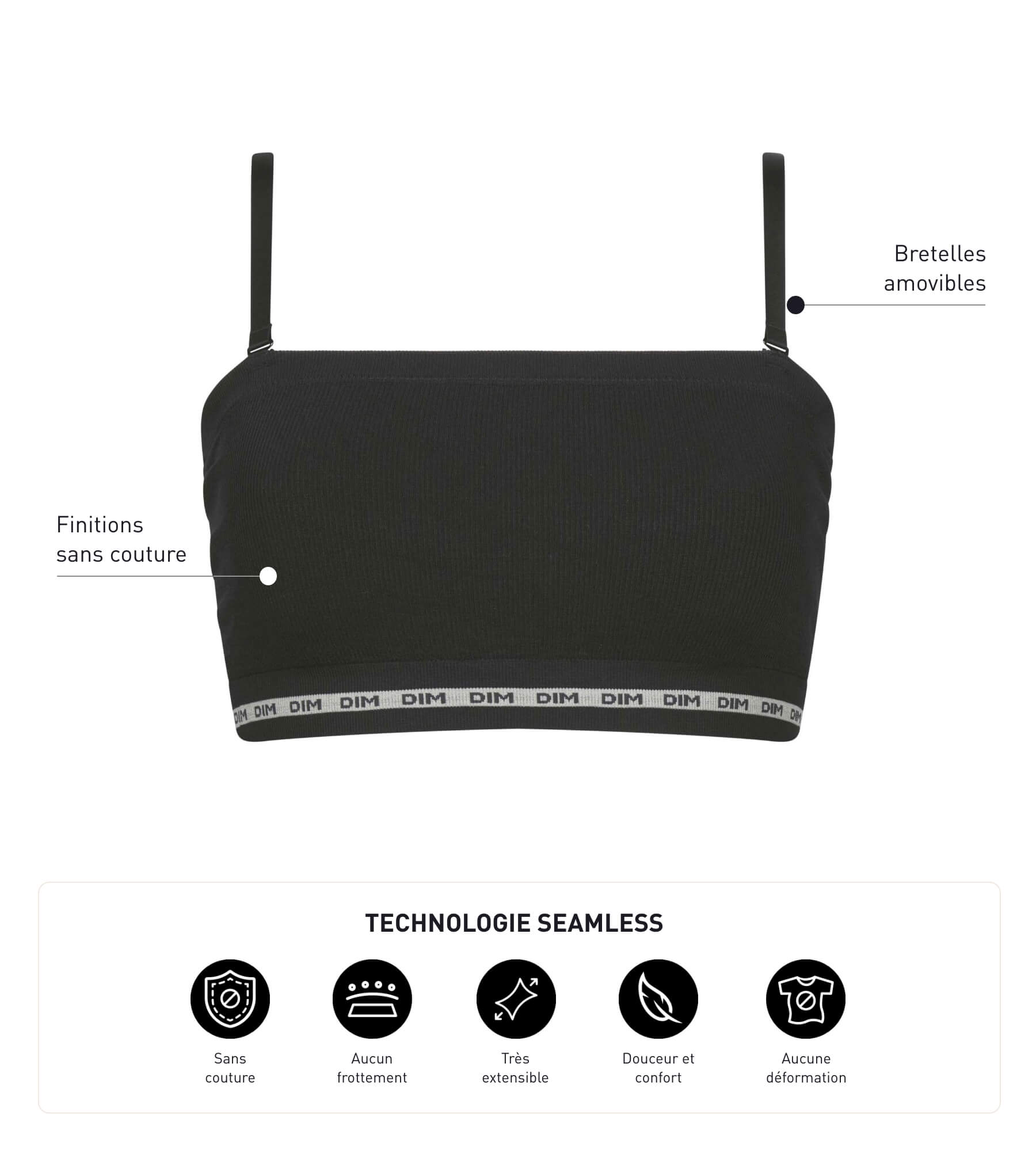 DIM Sujetador tipo top de algodón modal polyamide Negro Dim Icons Seamless