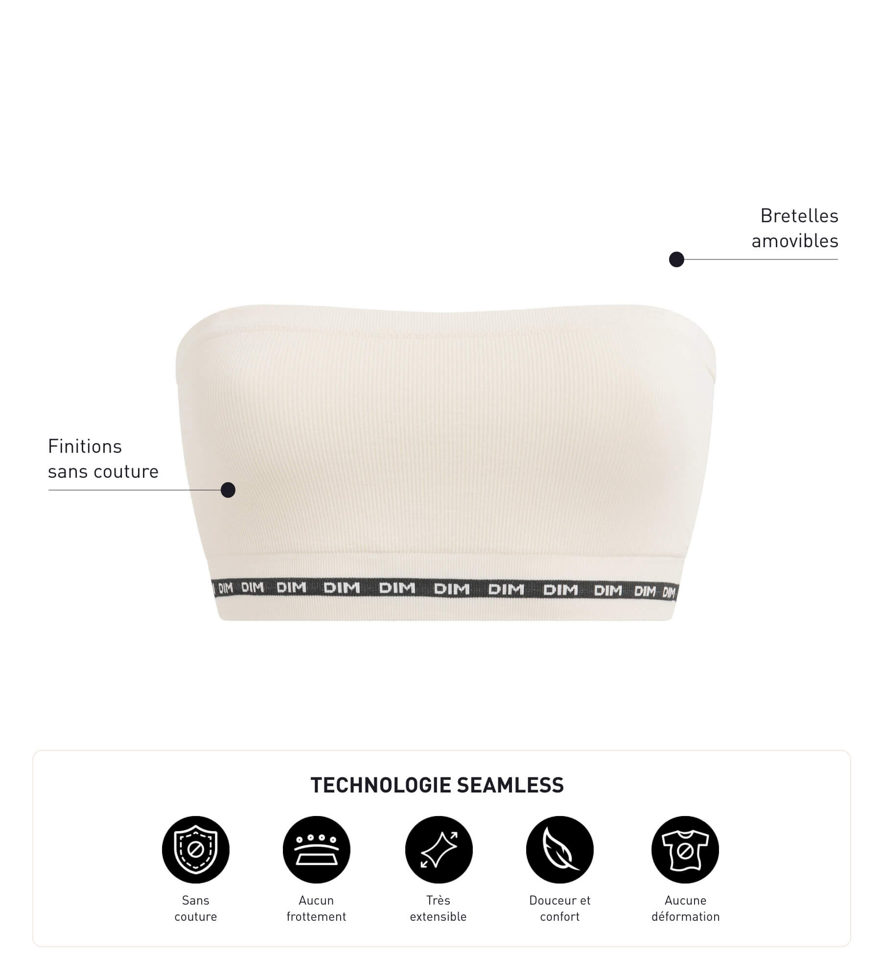 DIM Sujetador tipo top de algodón modal polyamide sin aros Beis Dim Icon Seamless