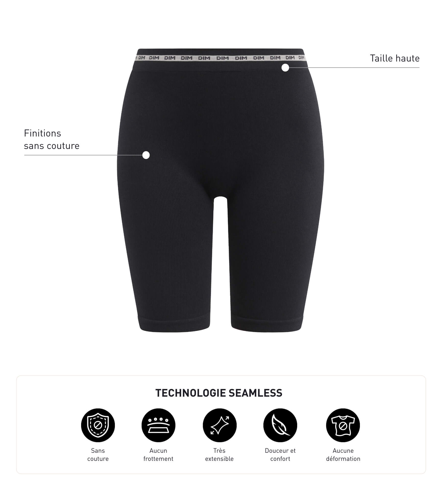 DIM Ciclista de mujer en canalé de microfibra Negro Dim Icons Seamless