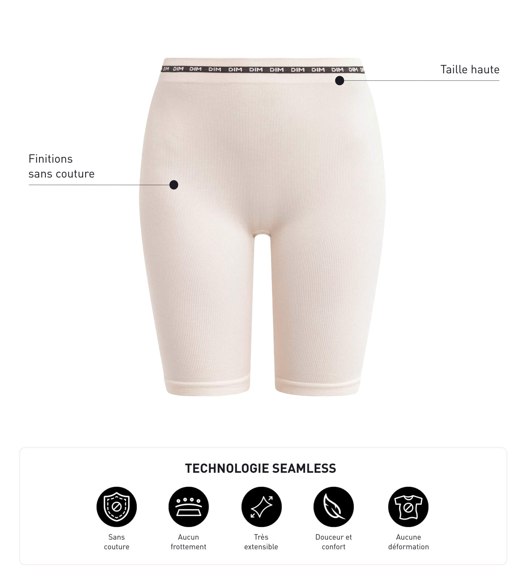DIM Ciclista de mujer en microfibra canalé Beis marfil Dim Icons Seamless