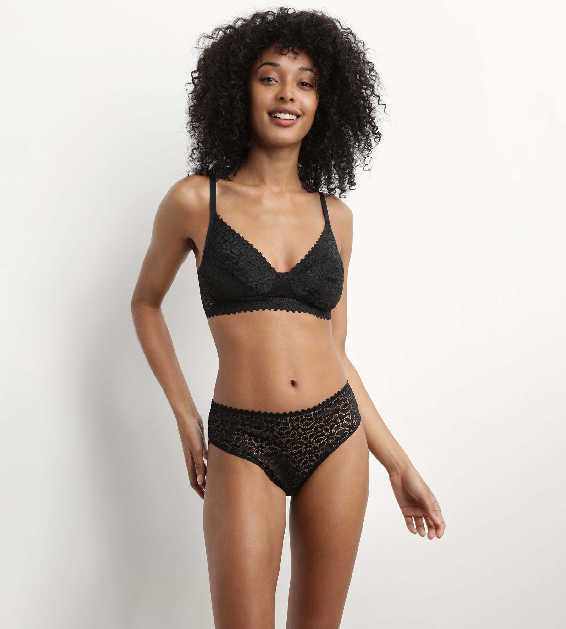 DIM Sujetador triangular sin aros de encaje floral negro Daily Dentelle