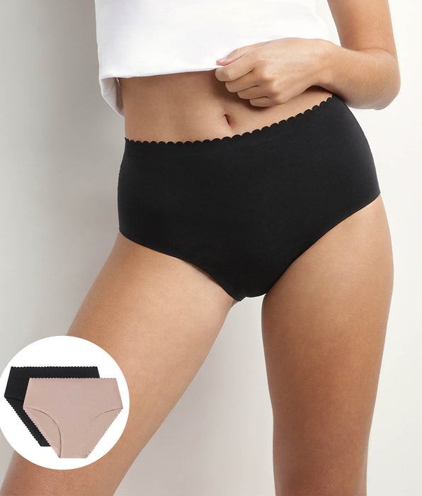 DIM Pack de 2 braguitas altas de algodón elástico en Nude y Negro Body Touch Easy