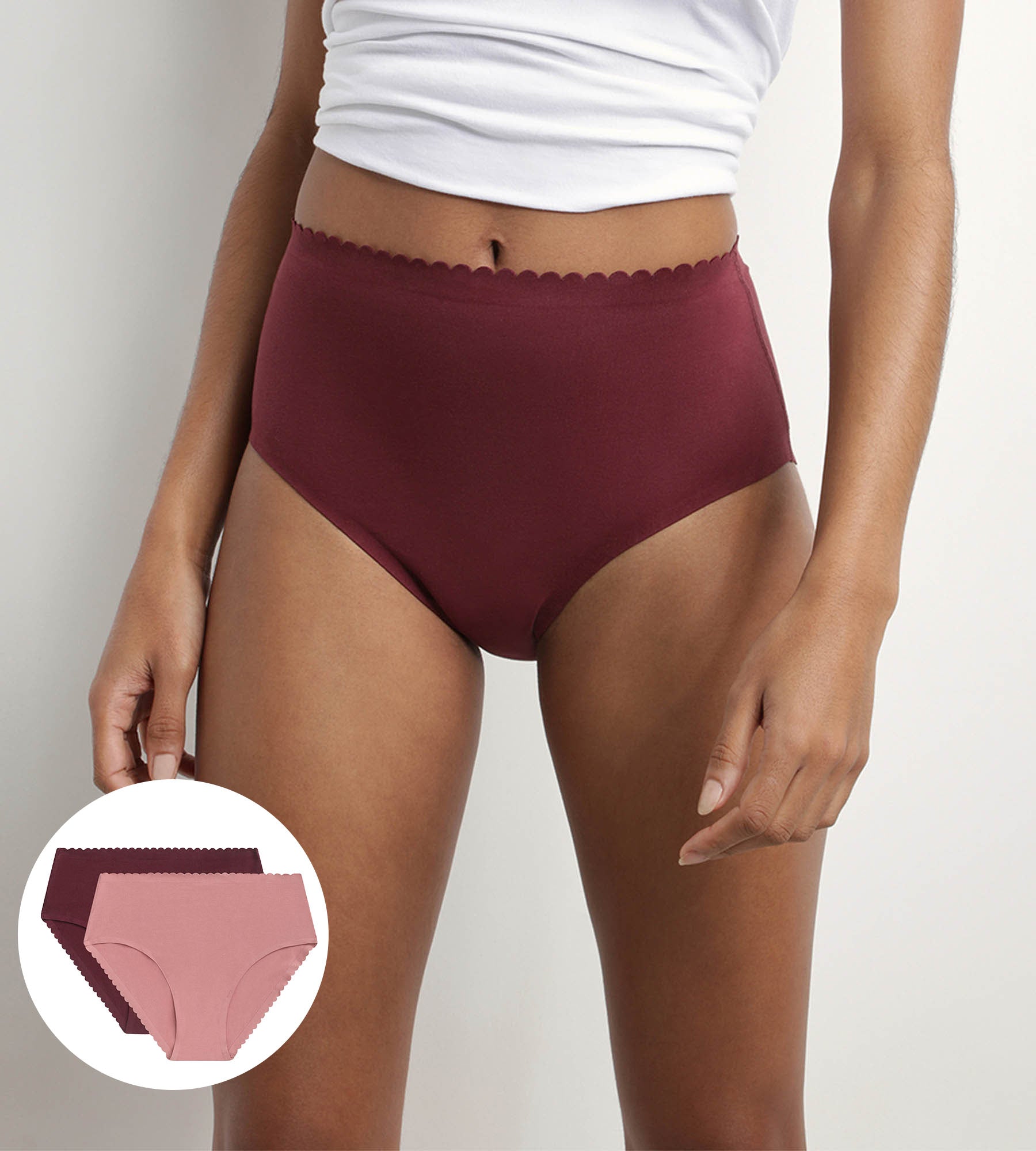 DIM Pack de 2 braguitas altas de algodón elástico Rosa y Burdeos Body Touch Easy