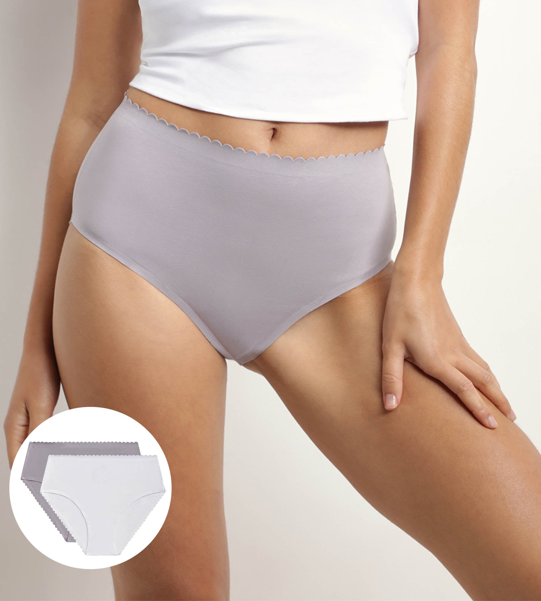 DIM Pack de 2 braguitas altas de algodón elástico Blanco y Gris Body Touch Easy