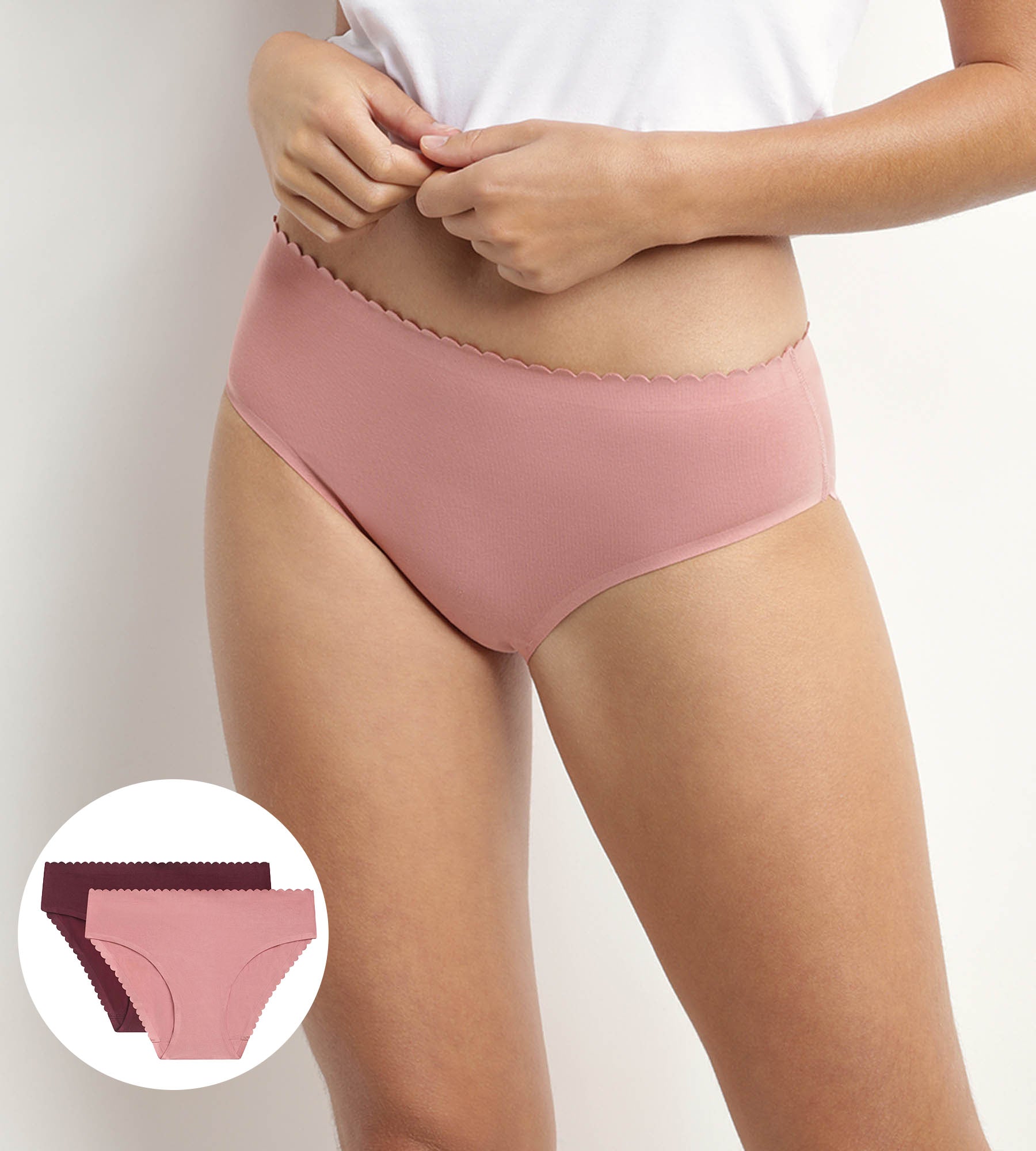 DIM Pack de 2 braguitas de mujer de algodón elástico Rosa y Burdeos Body Touch Easy