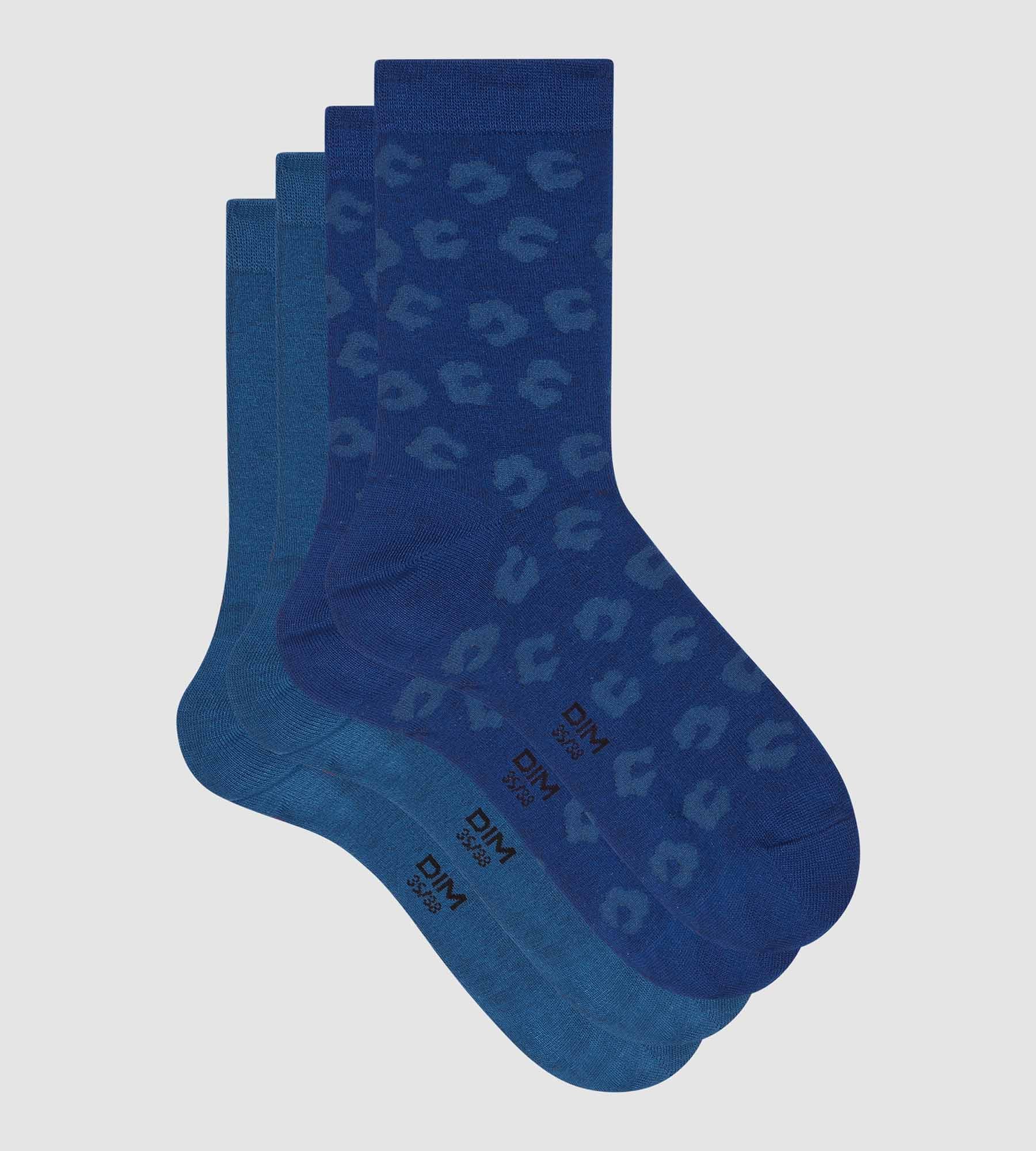 DIM Pack de 2 pares de calcetines de mujer de viscosa con estampado floral Azul Añil Dim Bambou