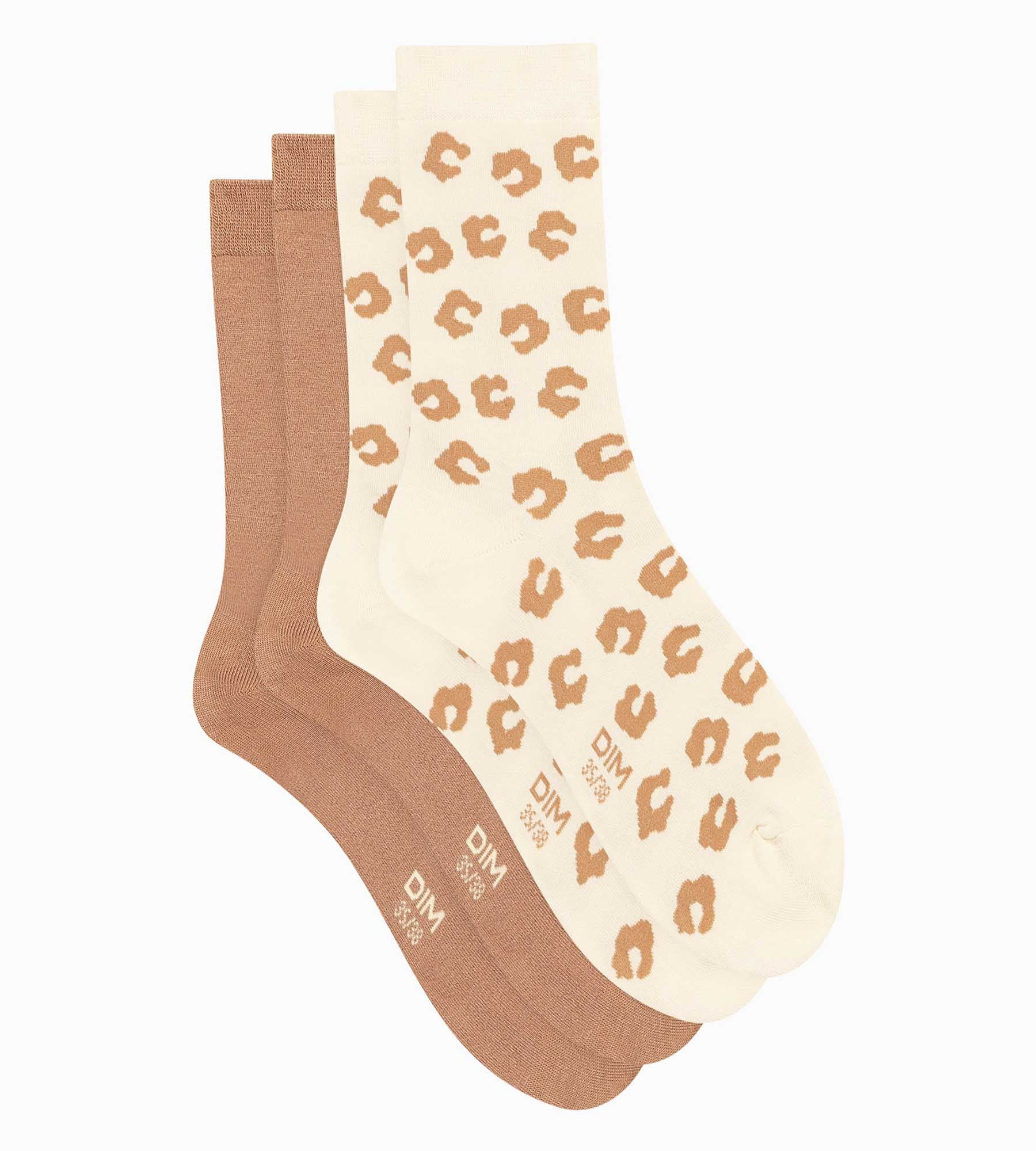 DIM Pack de 2 pares de calcetines de mujer crema estampado y terracota Dim Bambú