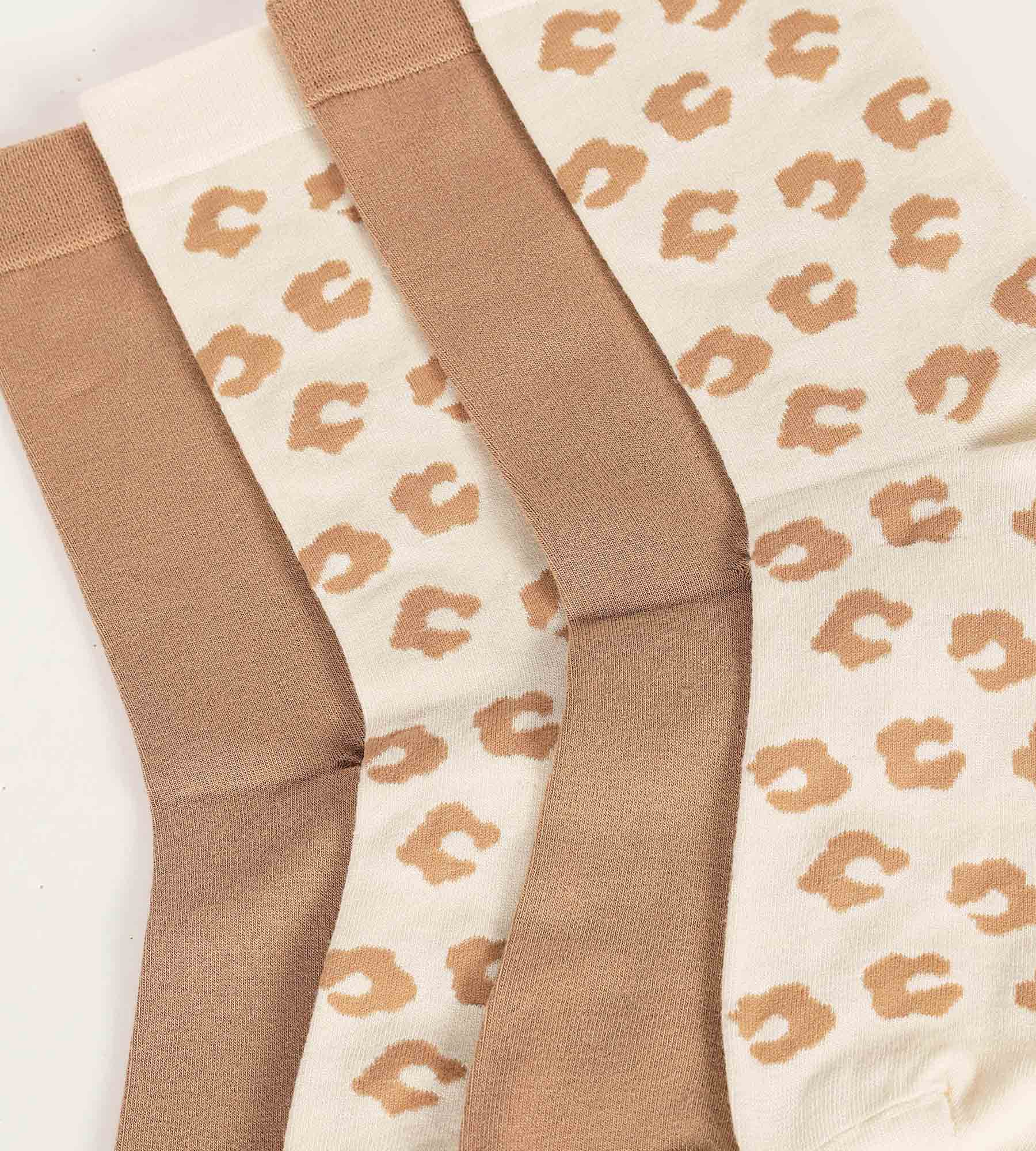 DIM Pack de 2 pares de calcetines de mujer crema estampado y terracota Dim Bambú