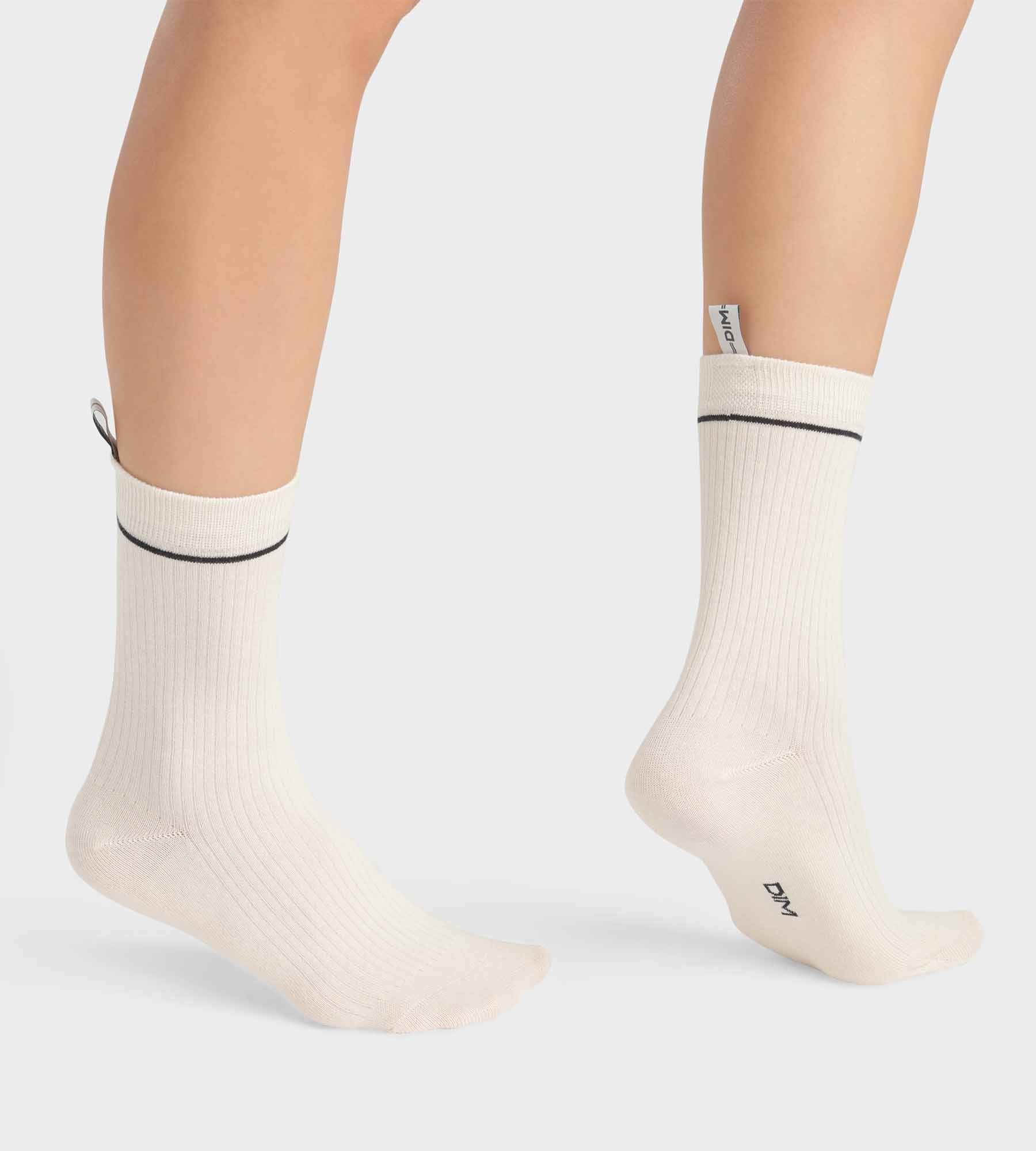 DIM Calcetines unisex de algodón modal acanalado Crema Dim Icons