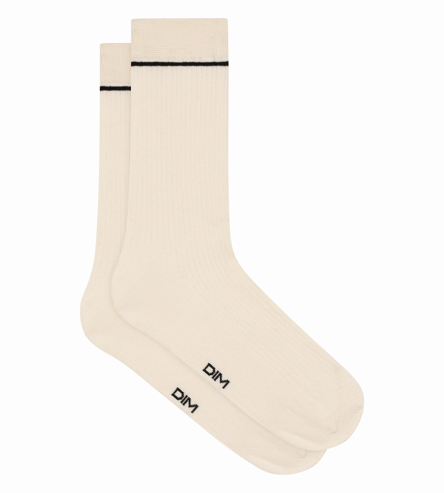 DIM Calcetines unisex de algodón acanalado Crema con línea negra Iconos Dim